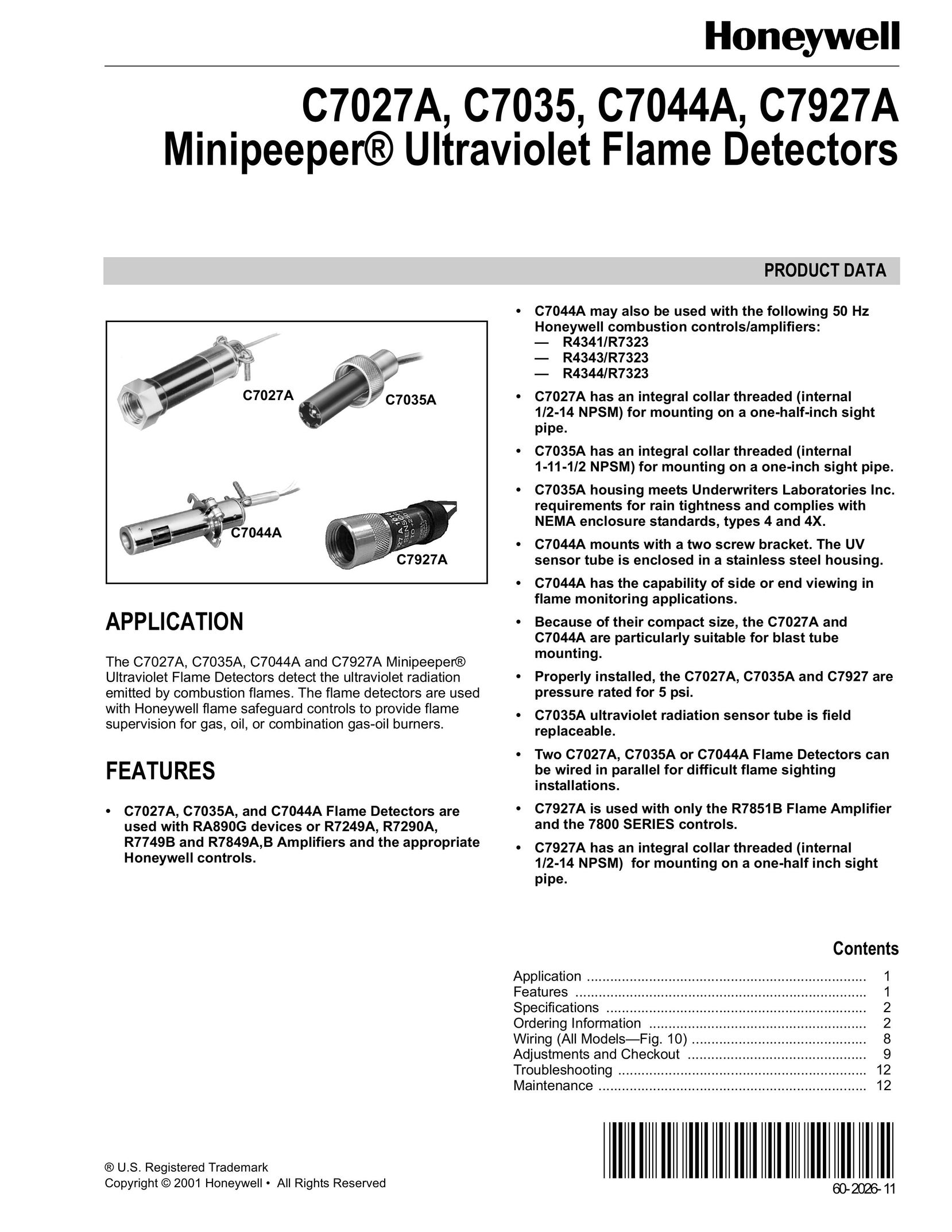 Honeywell C7044A Carbon Monoxide Alarm User Manual