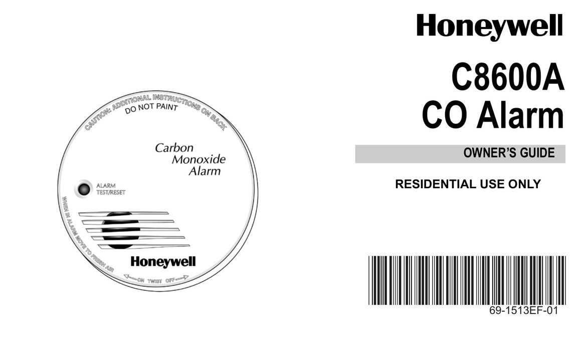 Honeywell C8600A Carbon Monoxide Alarm User Manual