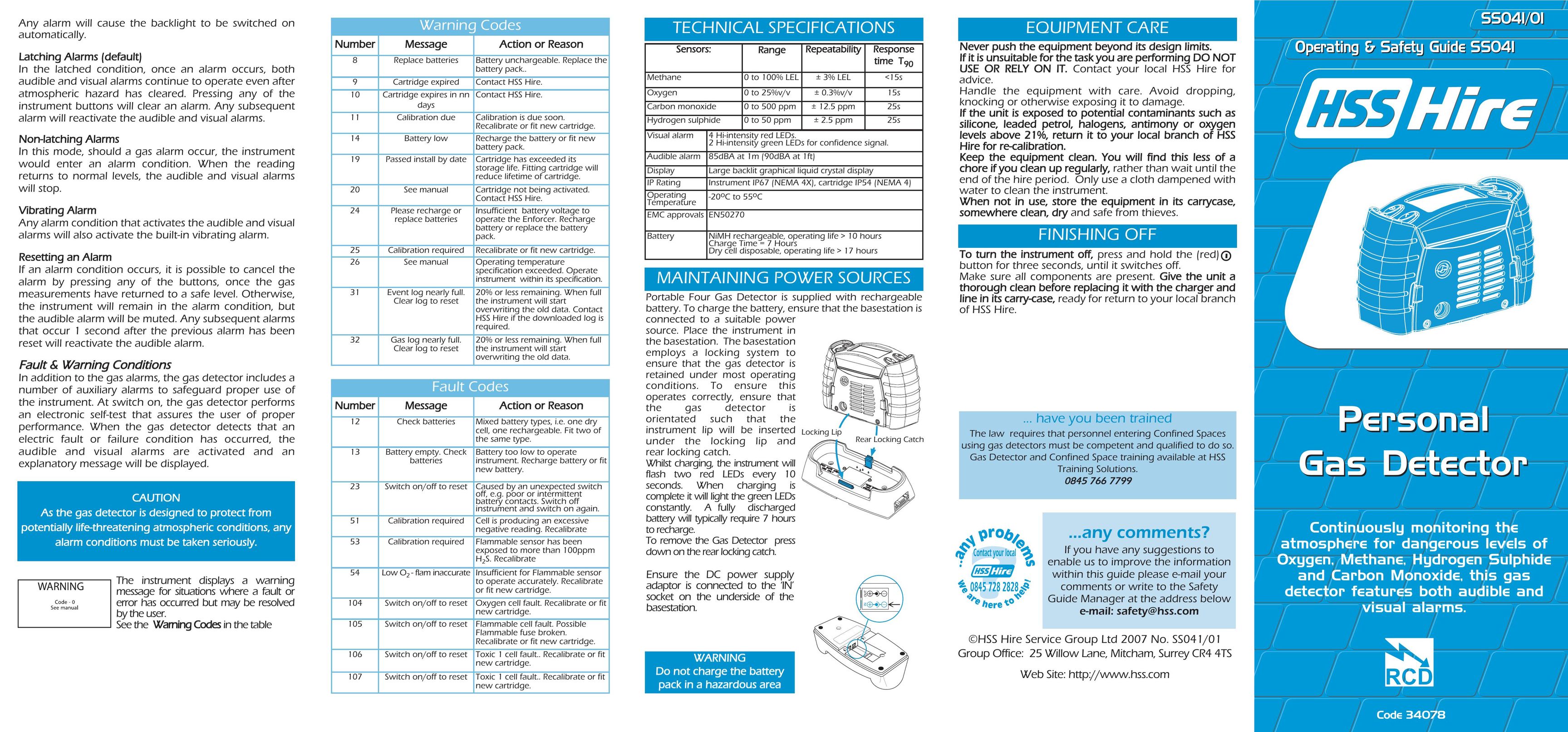 HSS Fidelity SS041 Carbon Monoxide Alarm User Manual