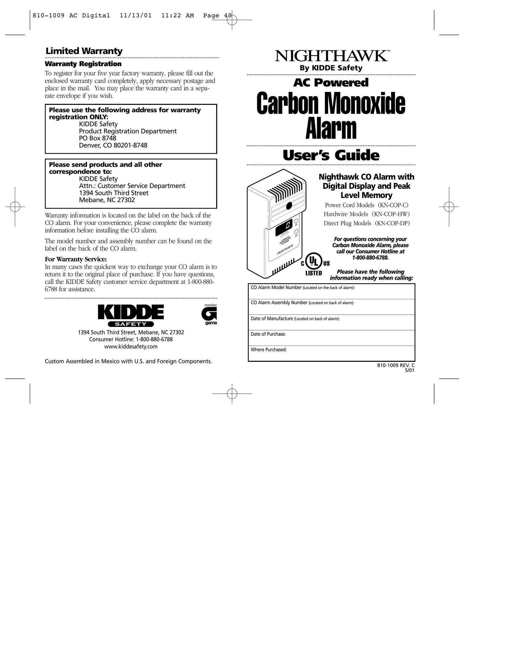 Nighthawk KN-COP-DP Carbon Monoxide Alarm User Manual