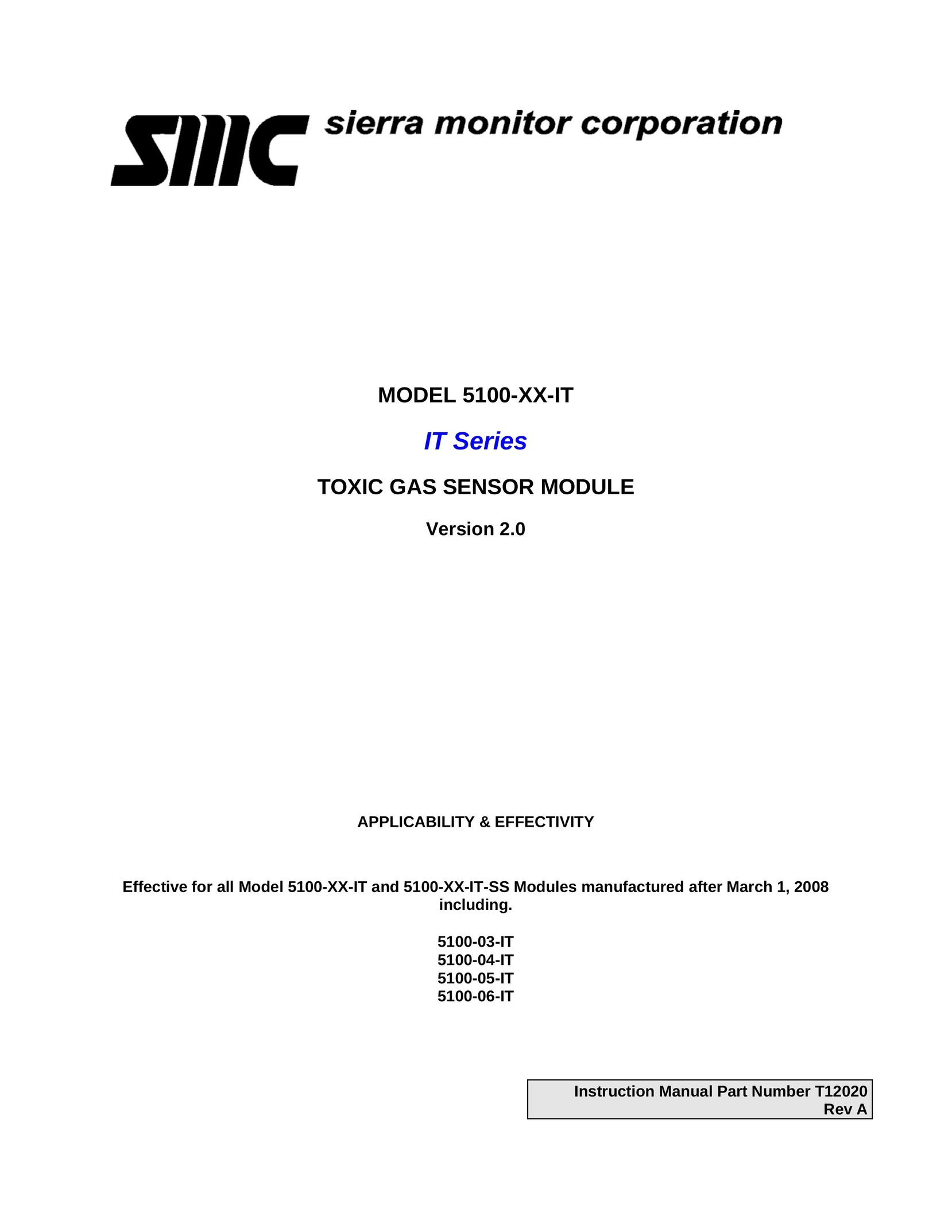 Sierra Monitor Corporation 5100-05-IT Carbon Monoxide Alarm User Manual