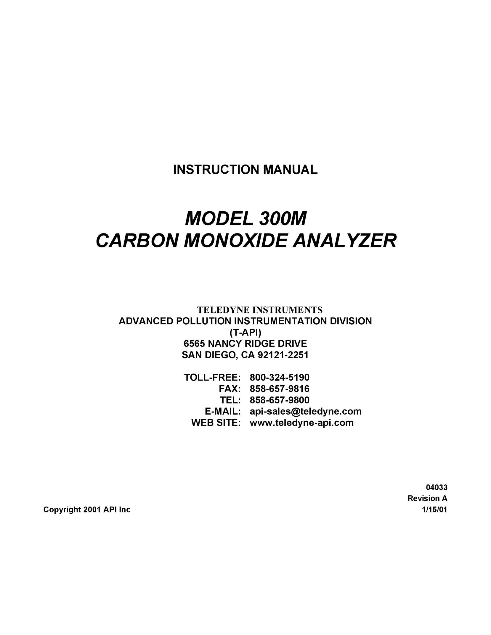 Teledyne 300M Carbon Monoxide Alarm User Manual