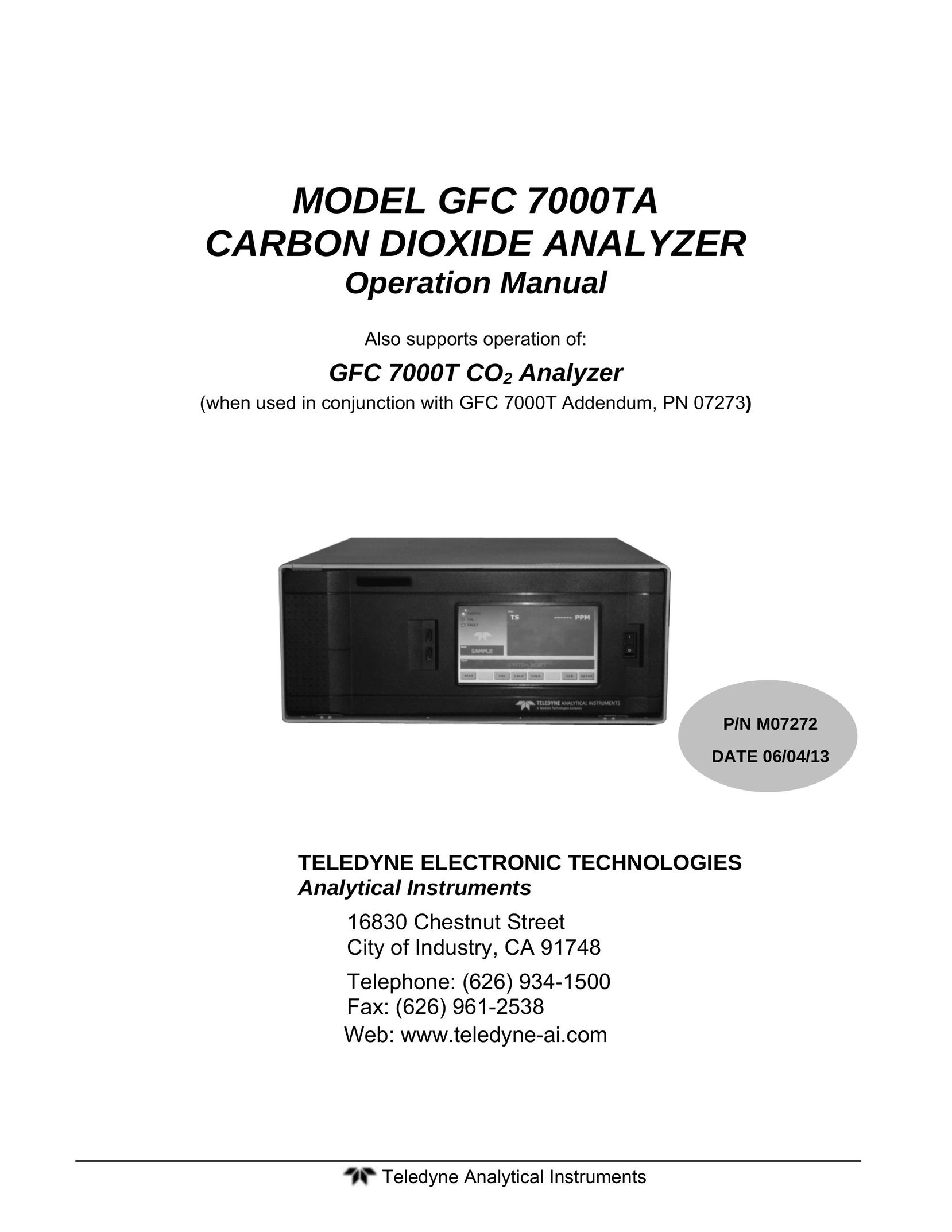 Teledyne gfc 7000ta Carbon Monoxide Alarm User Manual