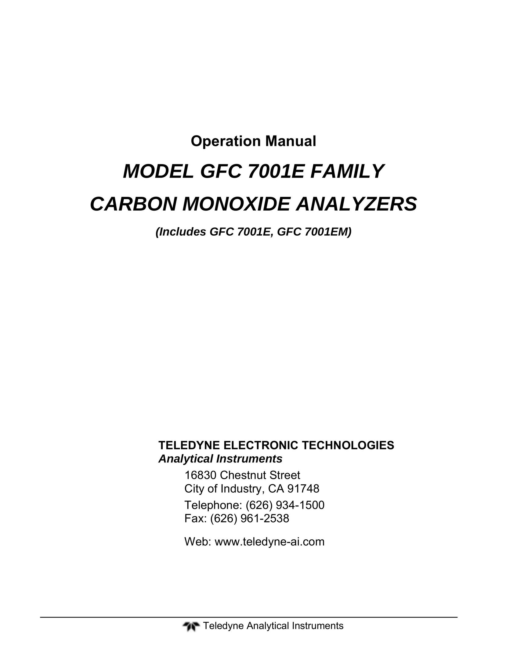 Teledyne GFC 7001E Carbon Monoxide Alarm User Manual