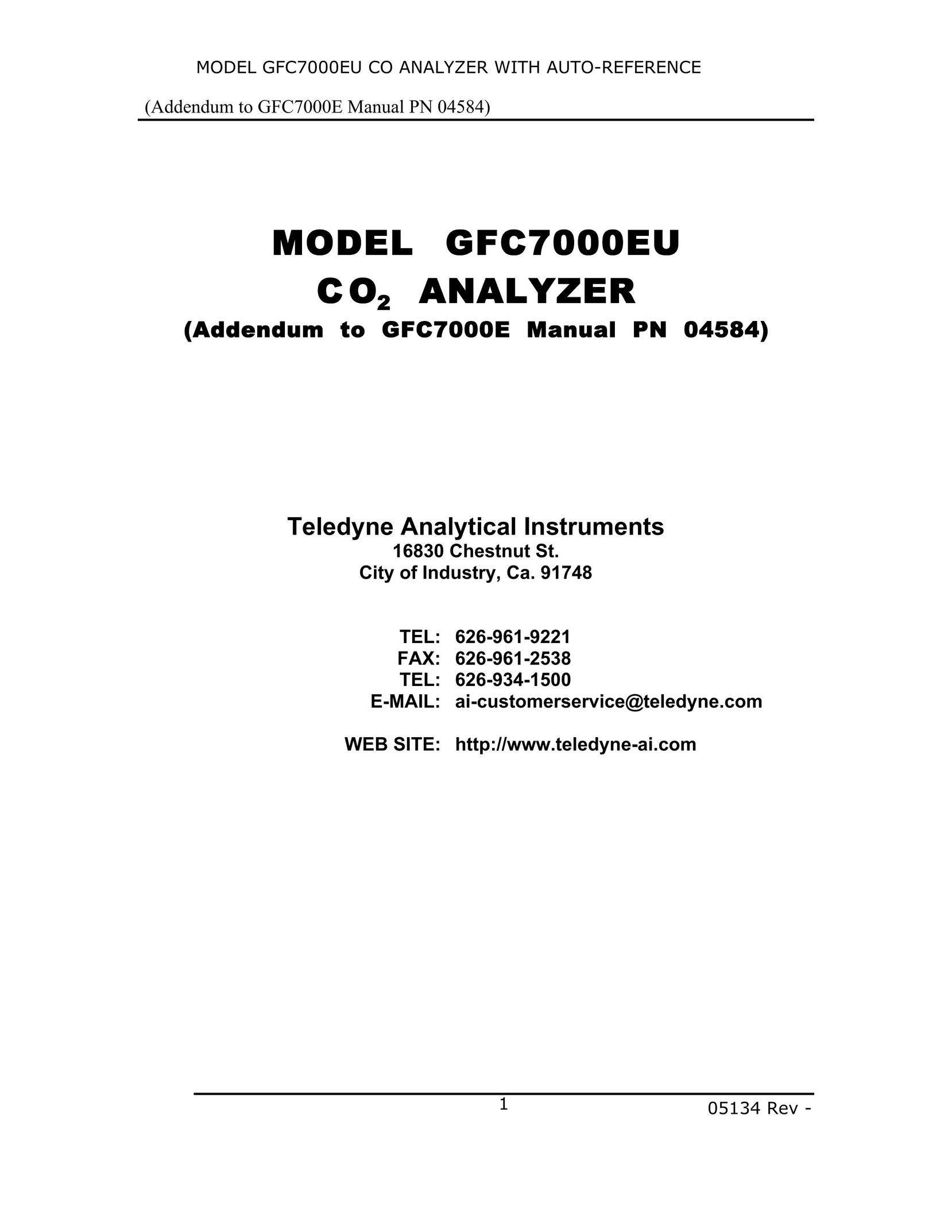 Teledyne GFC7000EU Carbon Monoxide Alarm User Manual
