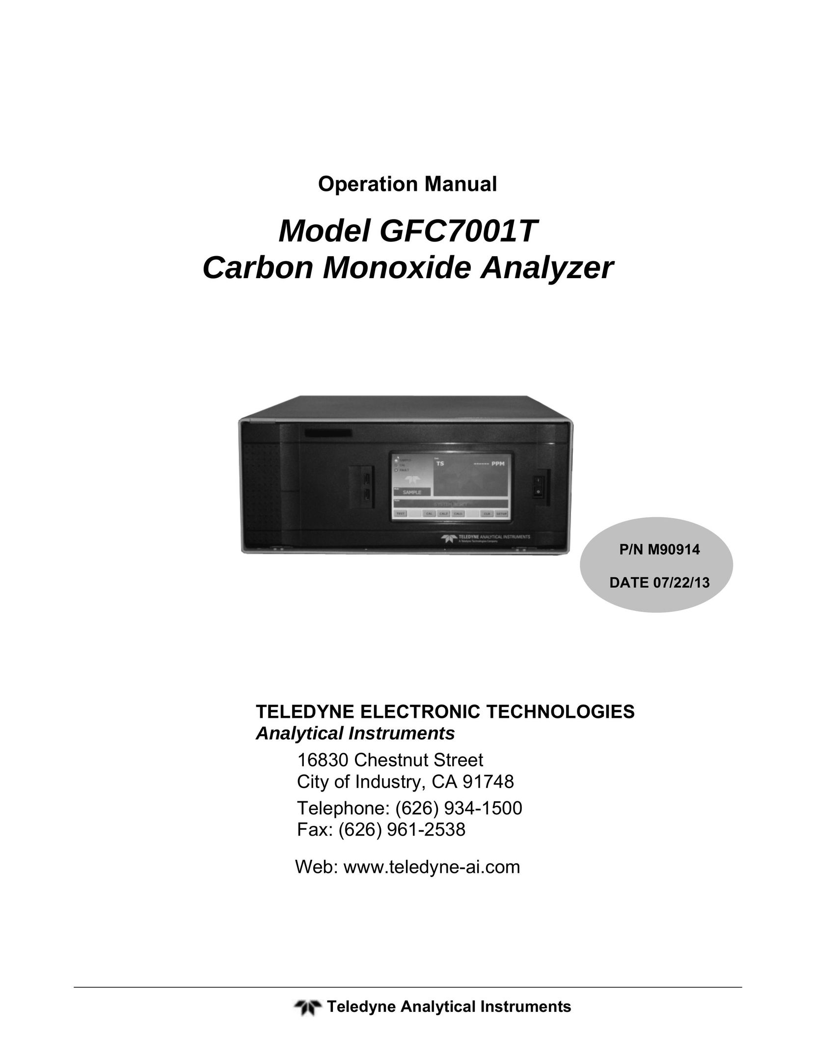 Teledyne GFC7001T Carbon Monoxide Alarm User Manual