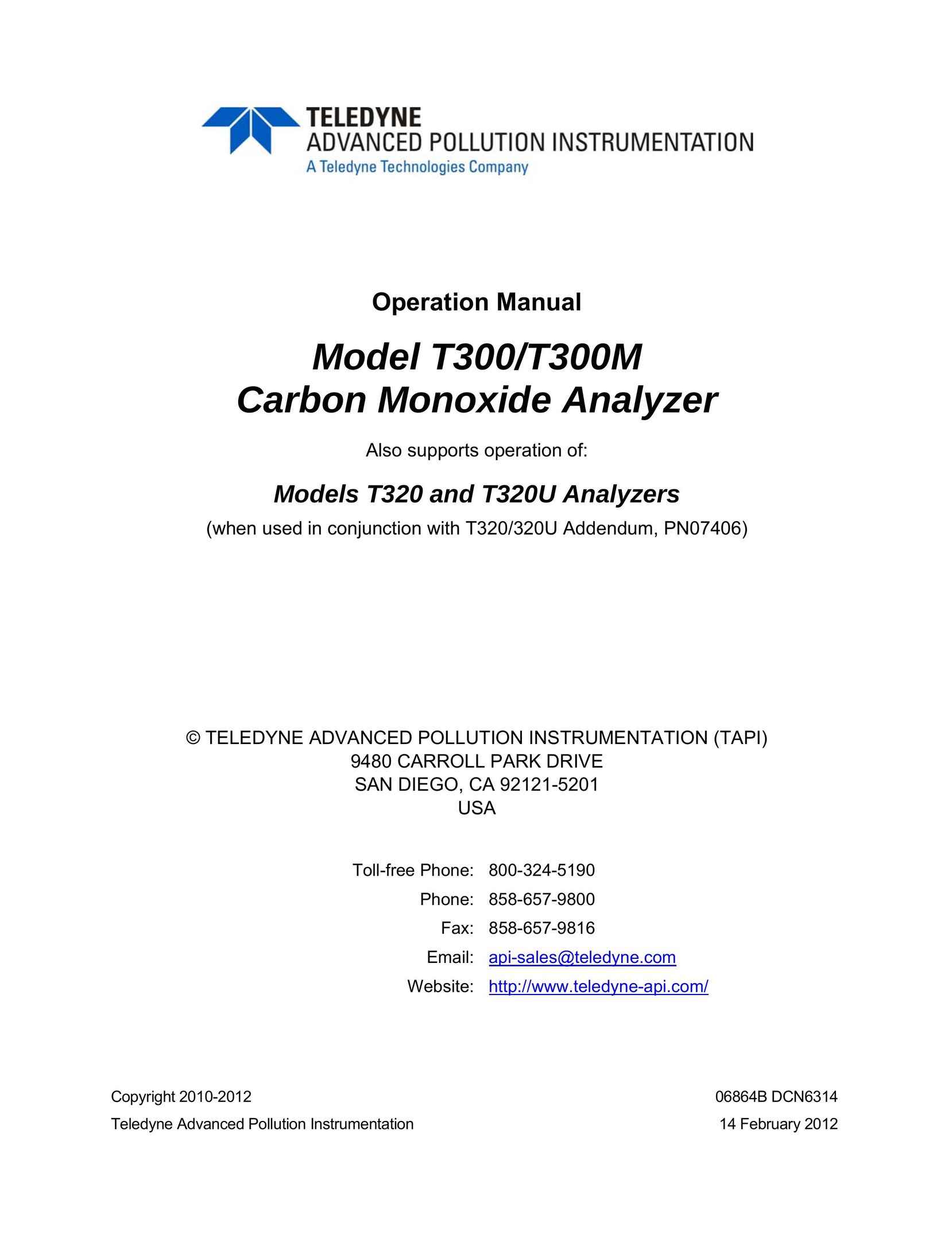 Teledyne t320 Carbon Monoxide Alarm User Manual