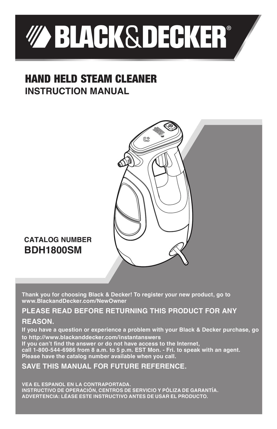 Black & Decker BDH1800SM Carpet Cleaner User Manual
