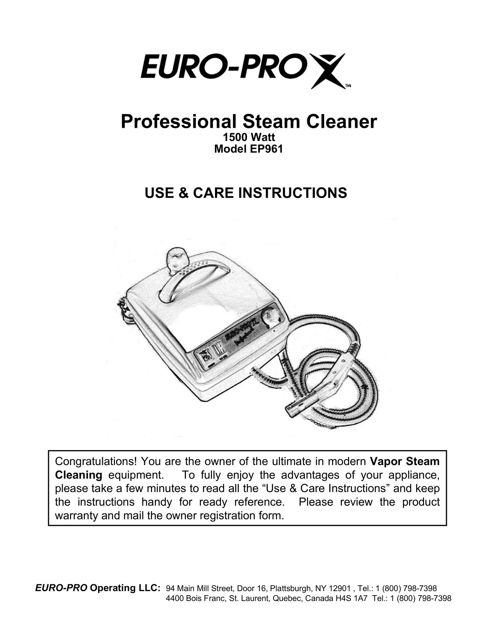 Euro-Pro EP961 Carpet Cleaner User Manual