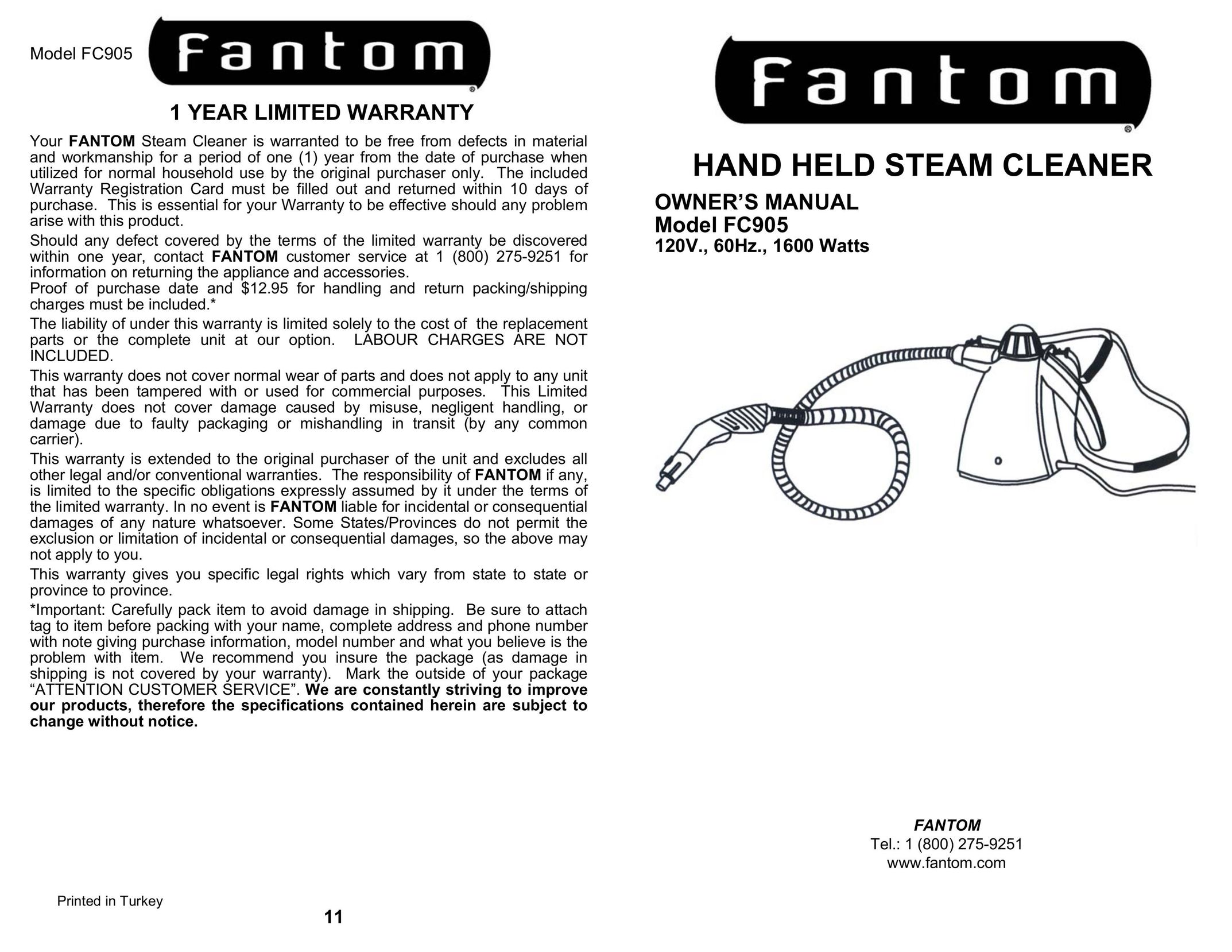 Fantom Vacuum FC905 Carpet Cleaner User Manual