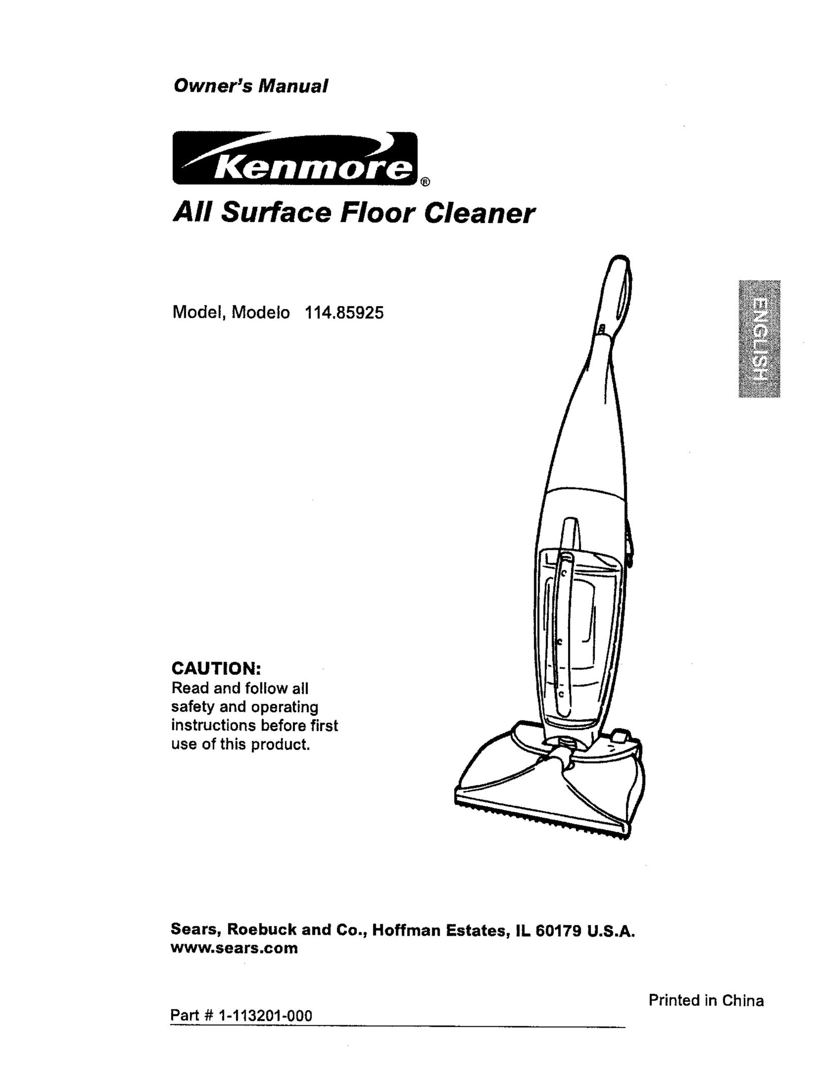 Kenmore 114.85925 Carpet Cleaner User Manual