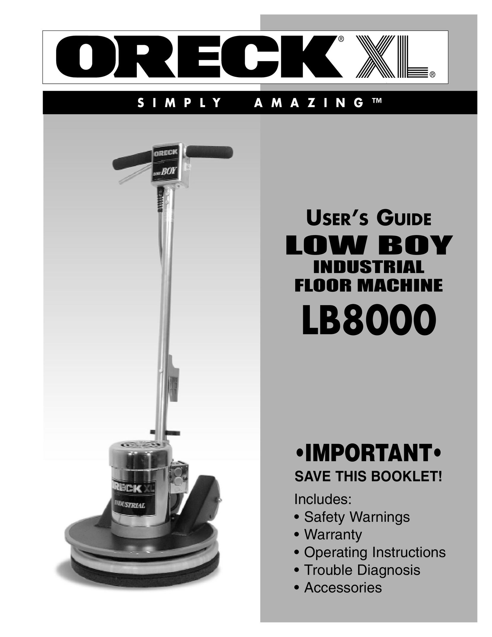 Oreck LB8000 Carpet Cleaner User Manual