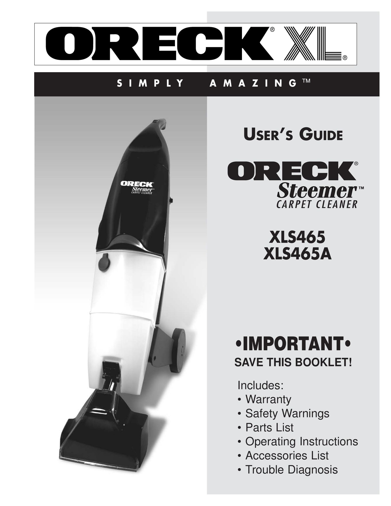 Oreck XLS465 Carpet Cleaner User Manual