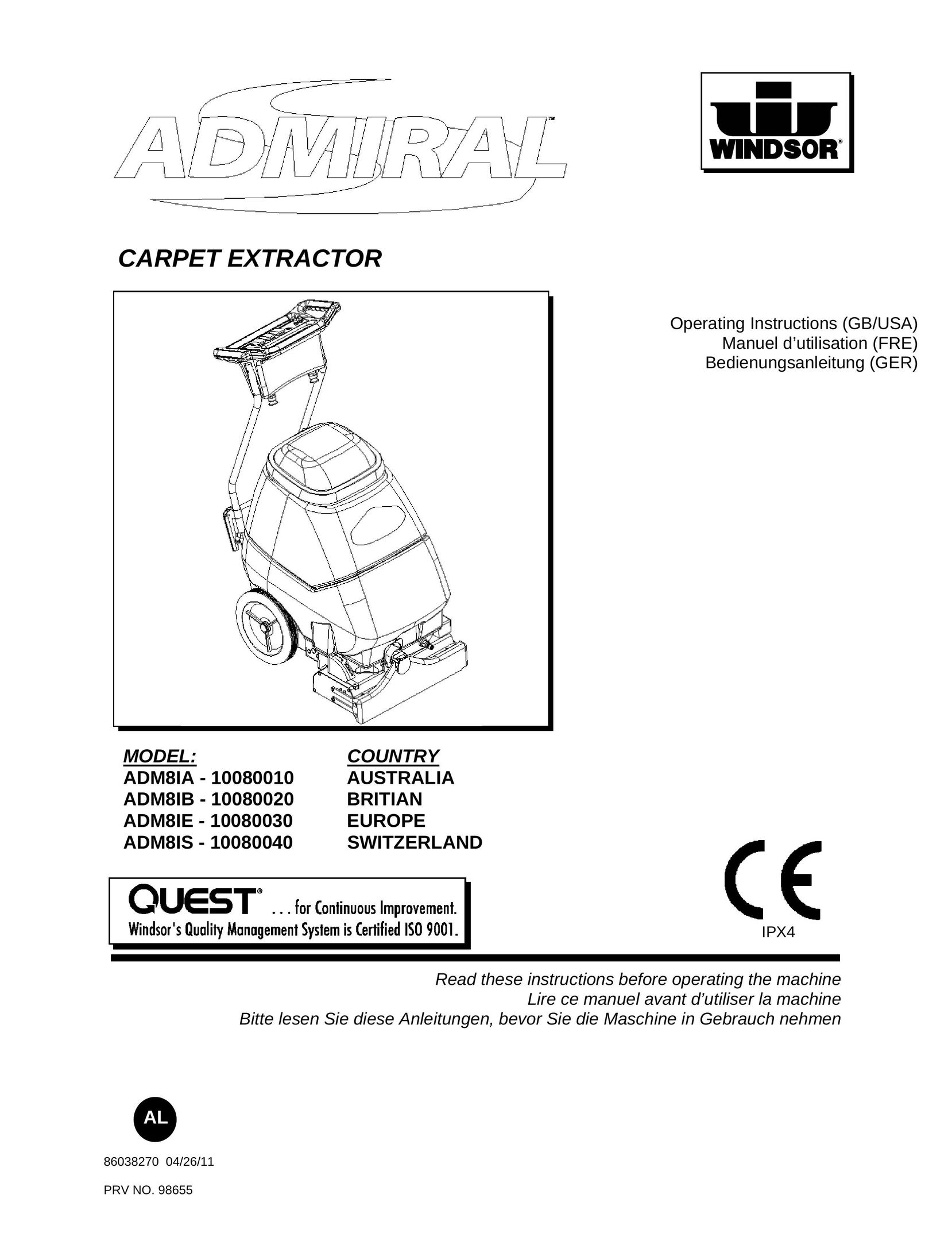Windsor ADM8IB - 10080020 Carpet Cleaner User Manual