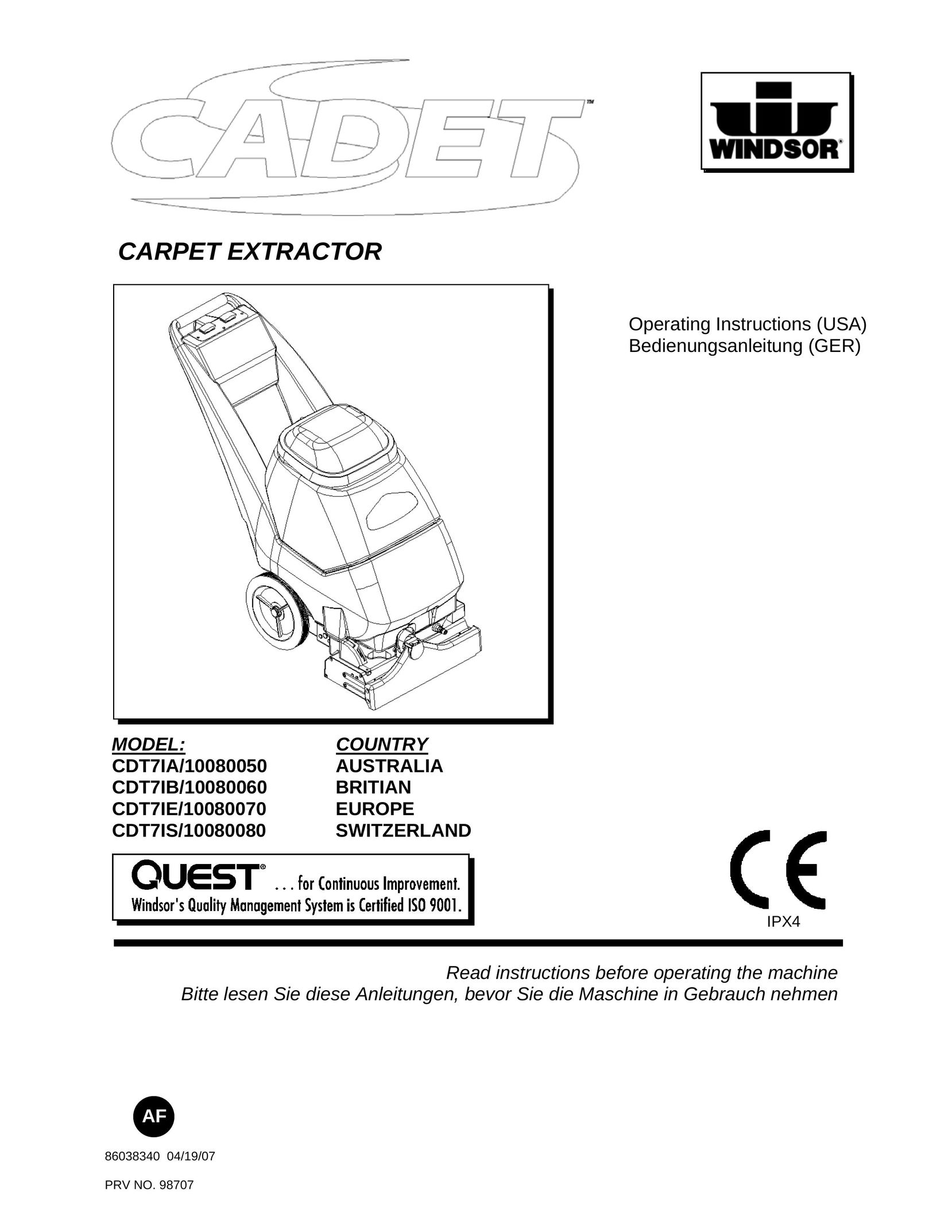 Windsor CDT7IS/10080080 Carpet Cleaner User Manual