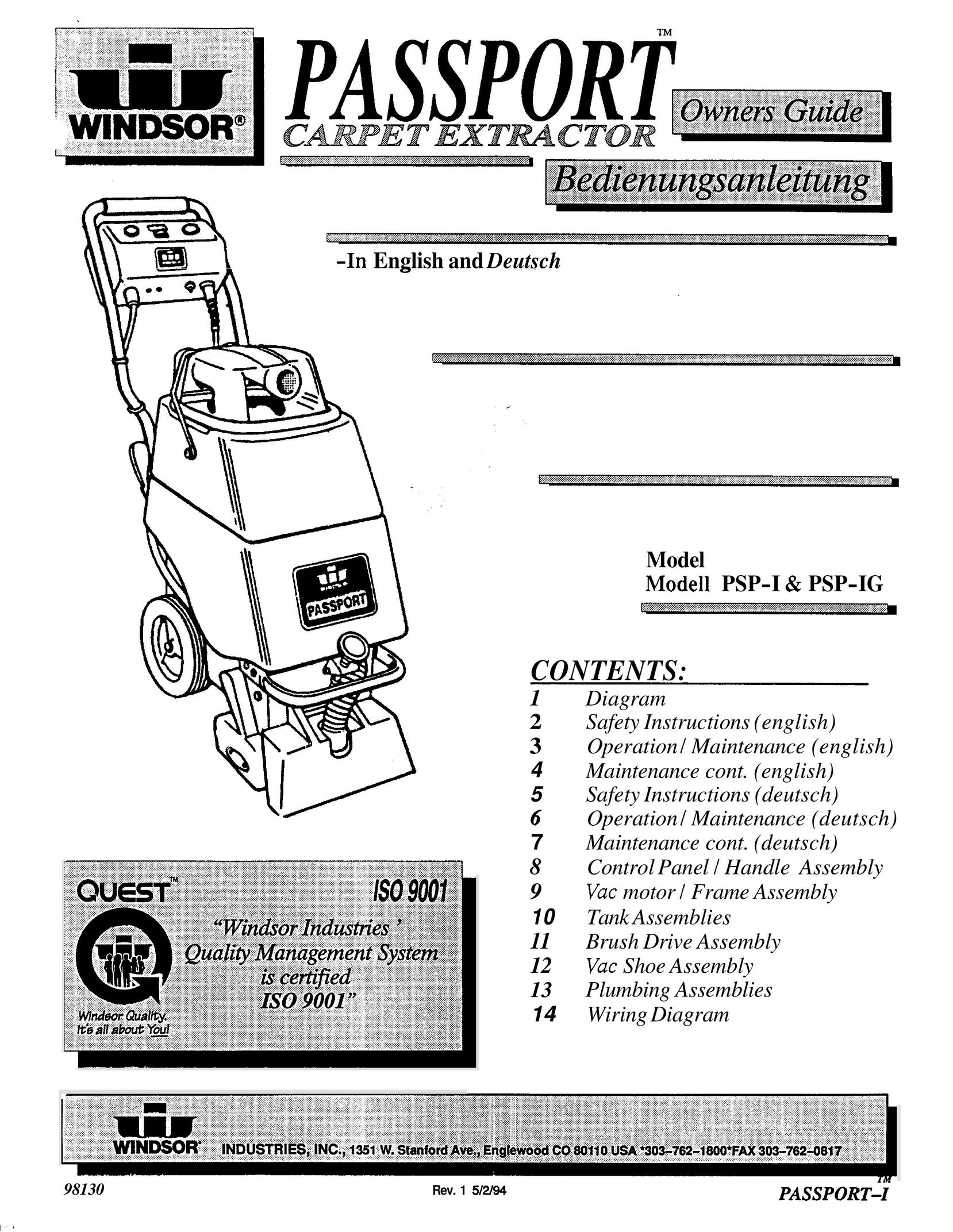 Windsor PSP-IG Carpet Cleaner User Manual