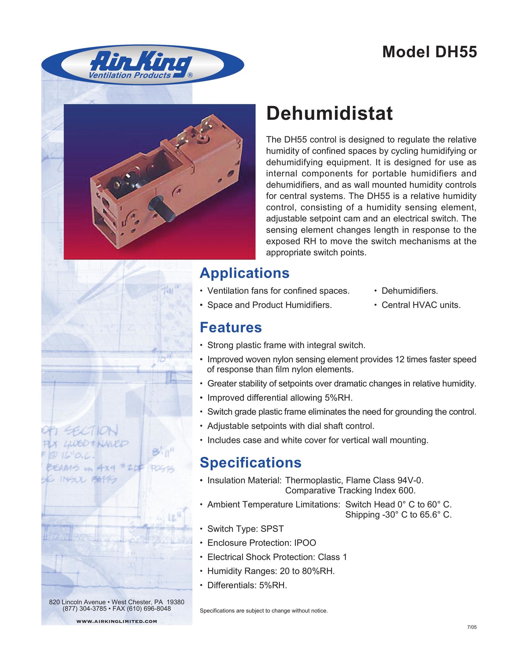 Air King DH55 Dehumidifier User Manual