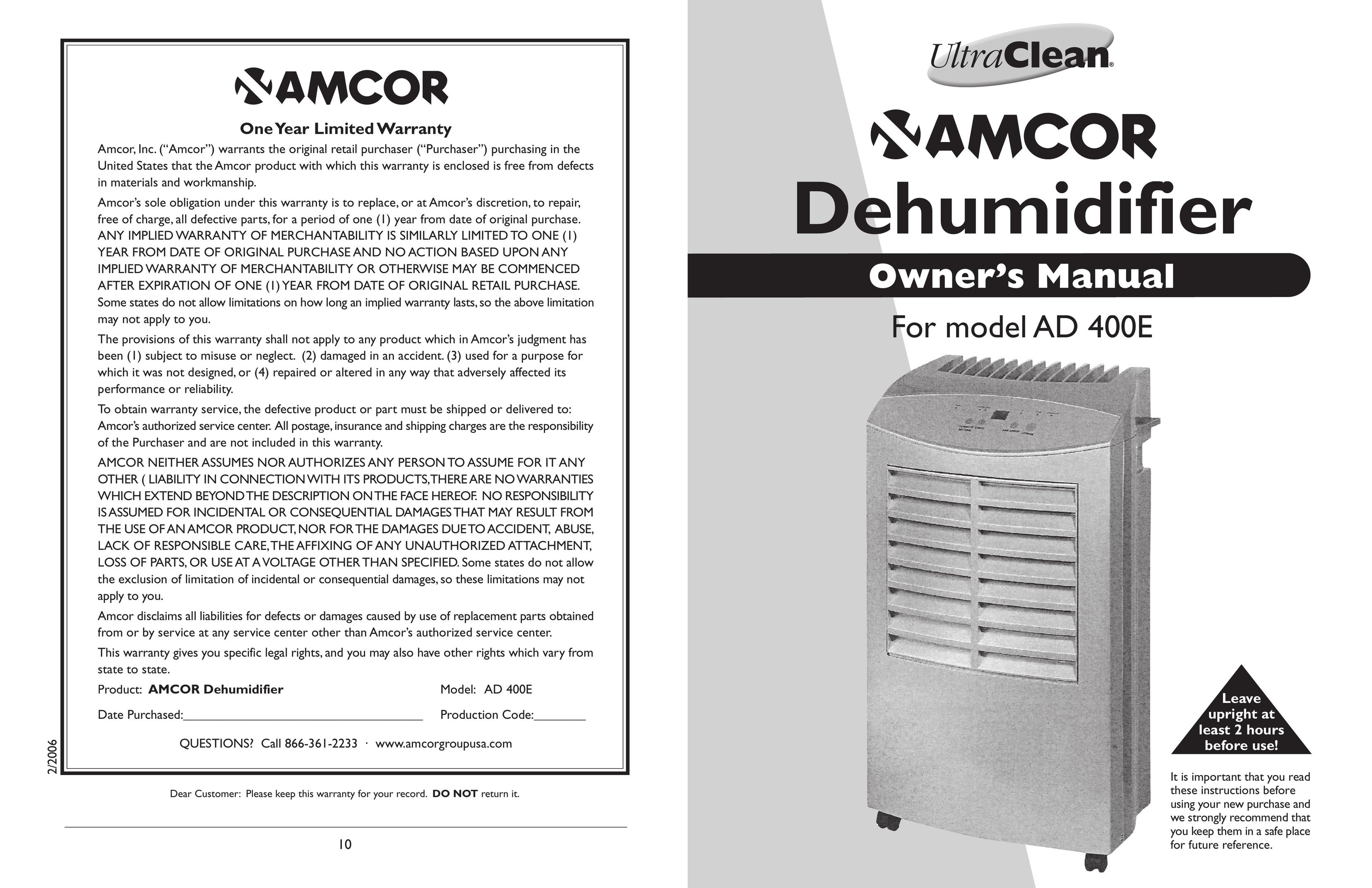 Amcor AD 400E Dehumidifier User Manual