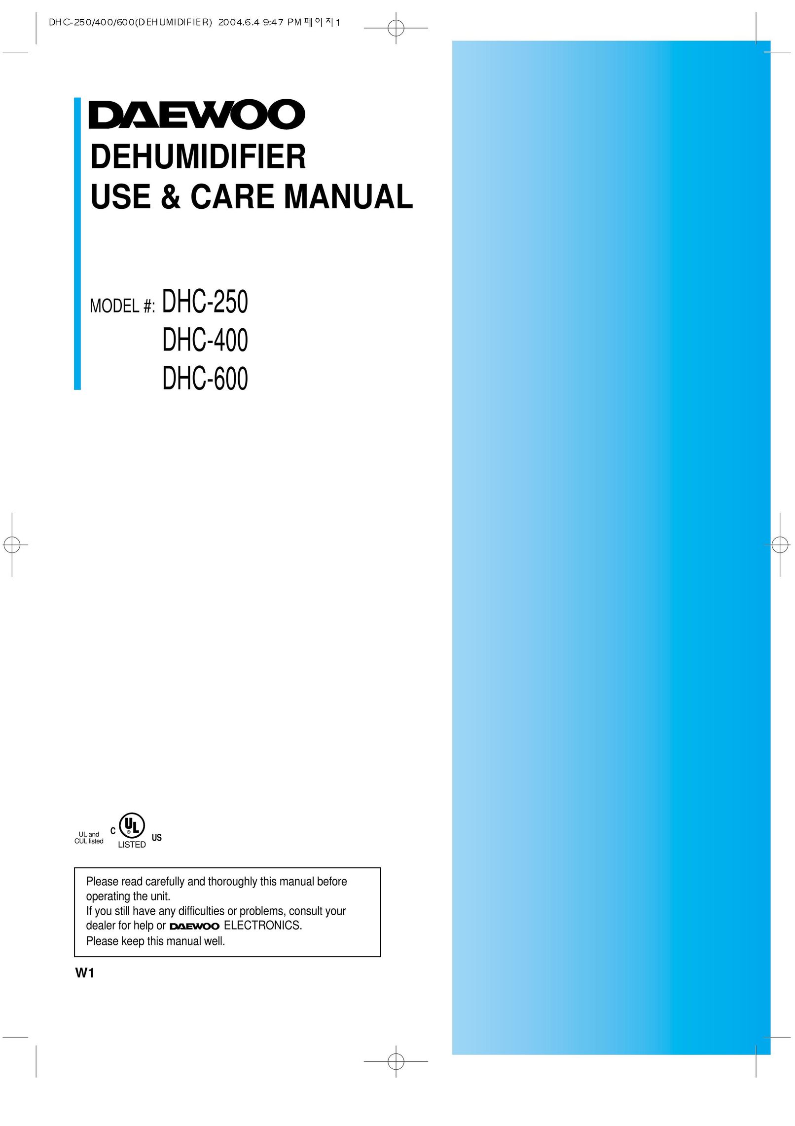 Daewoo DHC-250 Dehumidifier User Manual