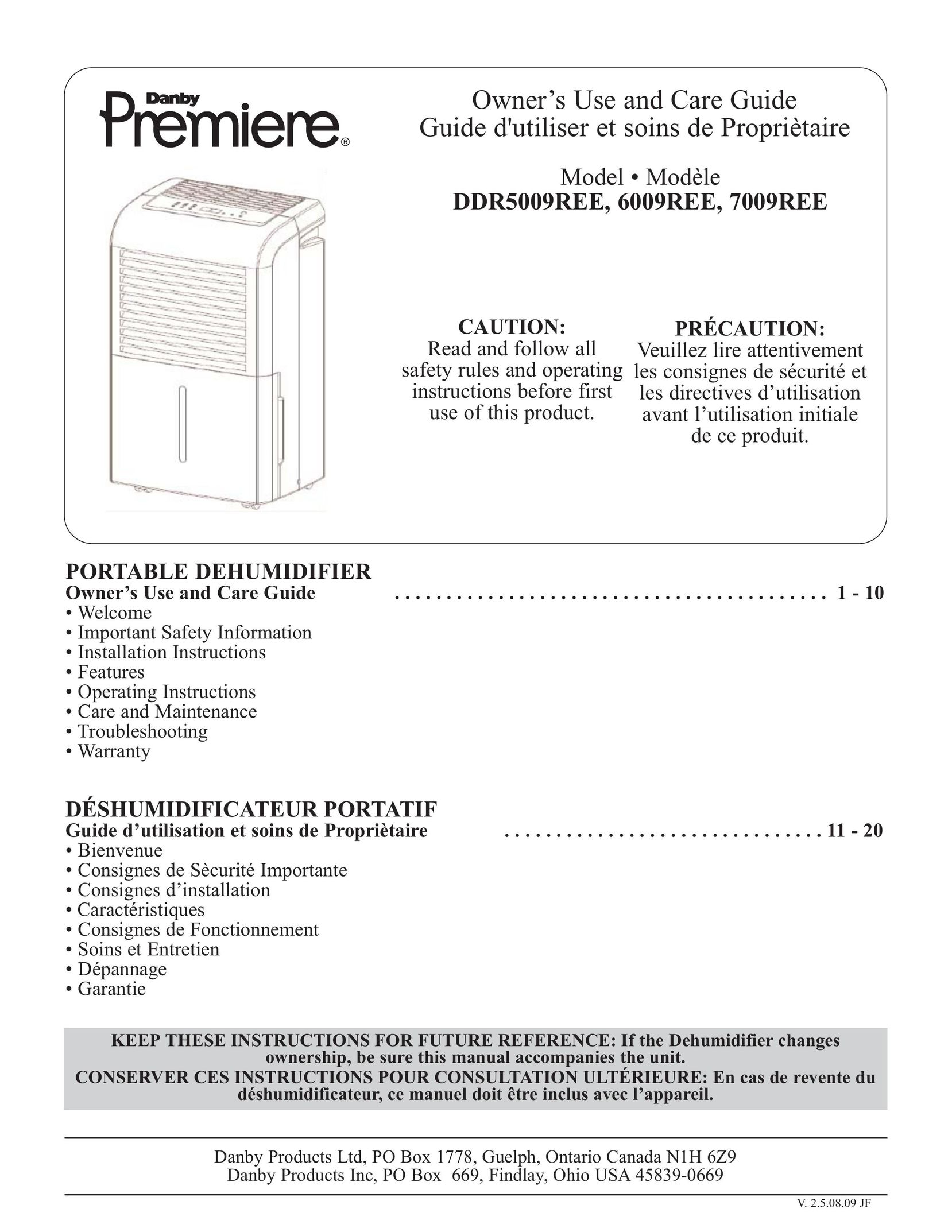 Danby 6009REE Dehumidifier User Manual