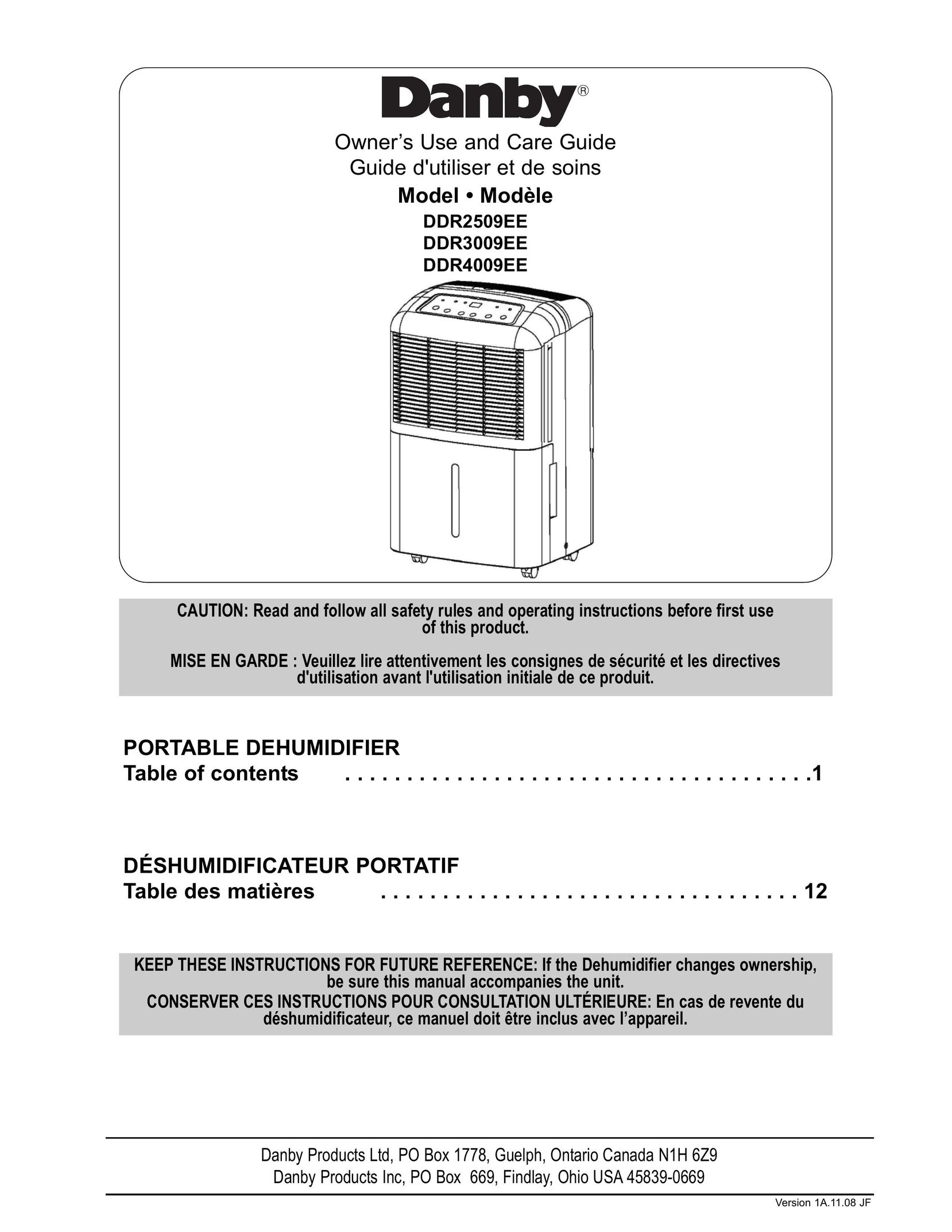 Danby DDR2509EE Dehumidifier User Manual