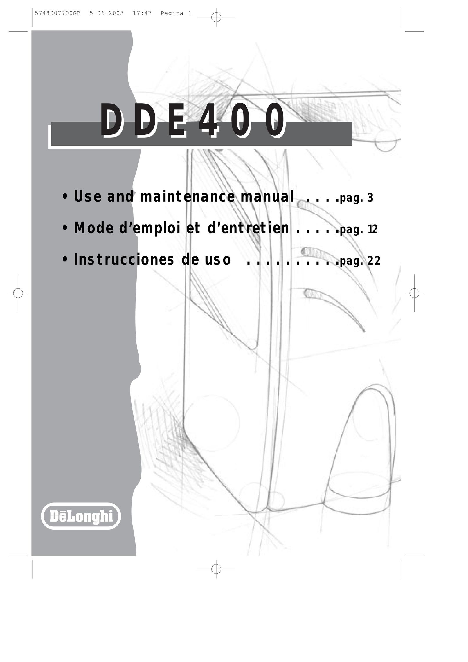 DeLonghi DDE400 Dehumidifier User Manual