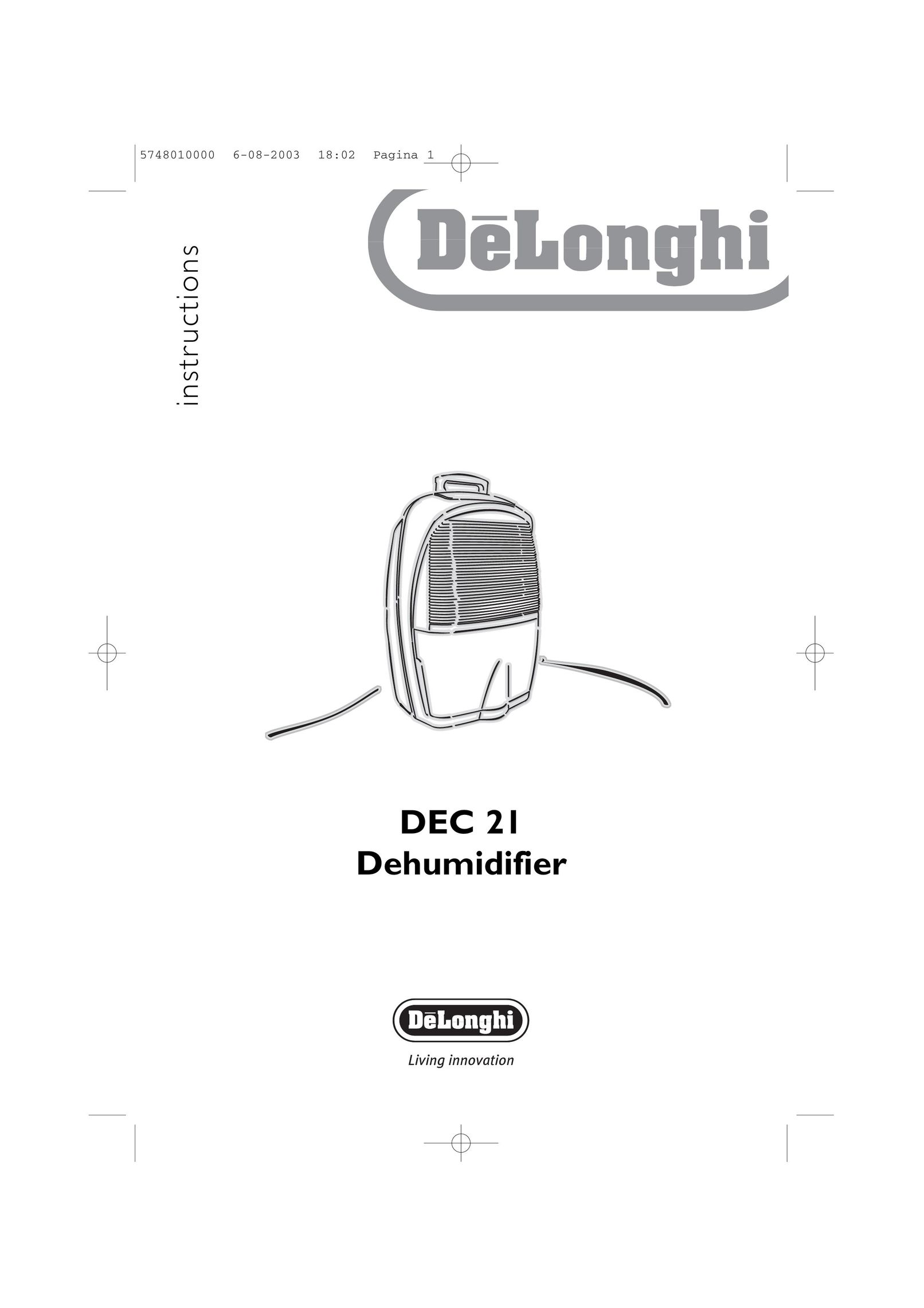 DeLonghi DEC 21 Dehumidifier User Manual
