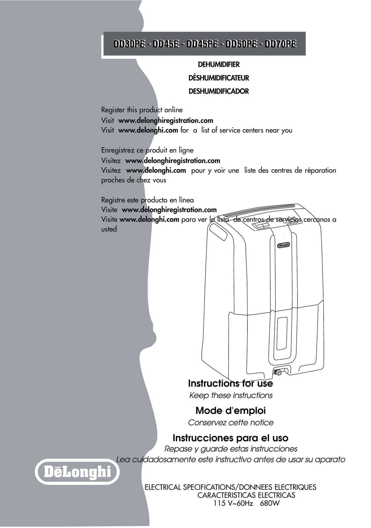 DeLonghi dehumidifier Dehumidifier User Manual