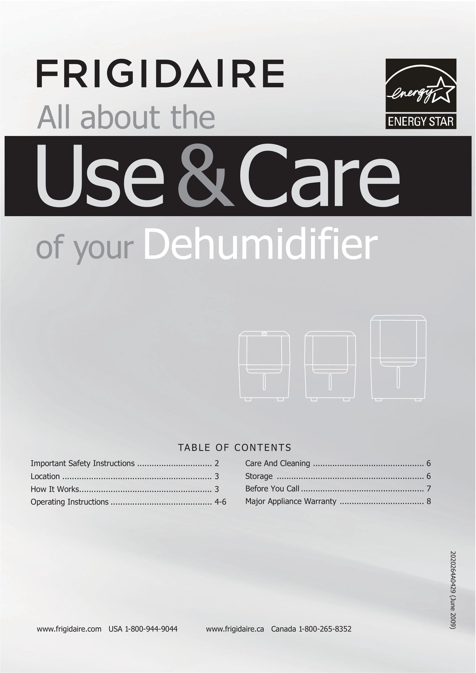 Frigidaire 2020264A0429 Dehumidifier User Manual