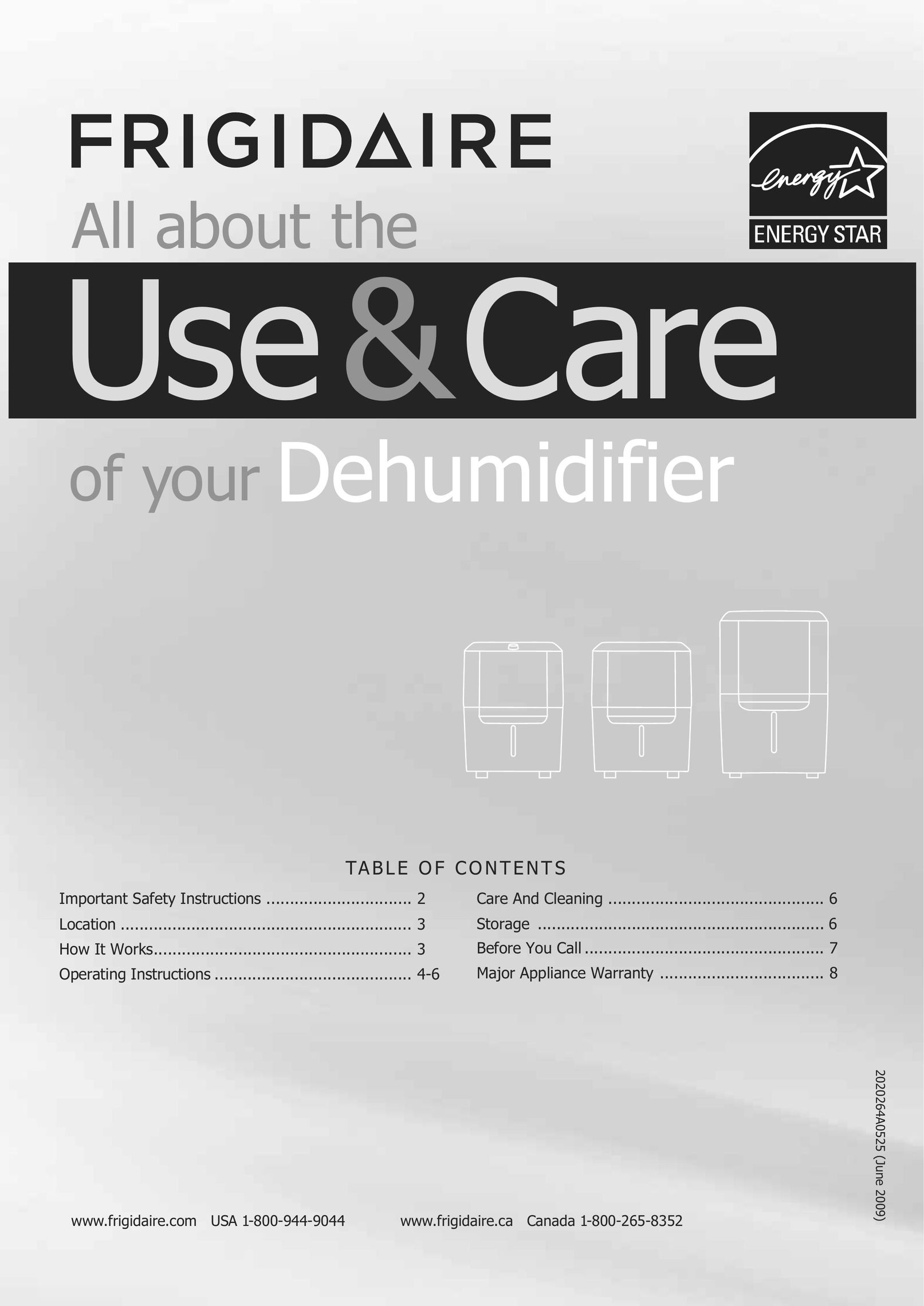 Frigidaire 2020264A0525 Dehumidifier User Manual