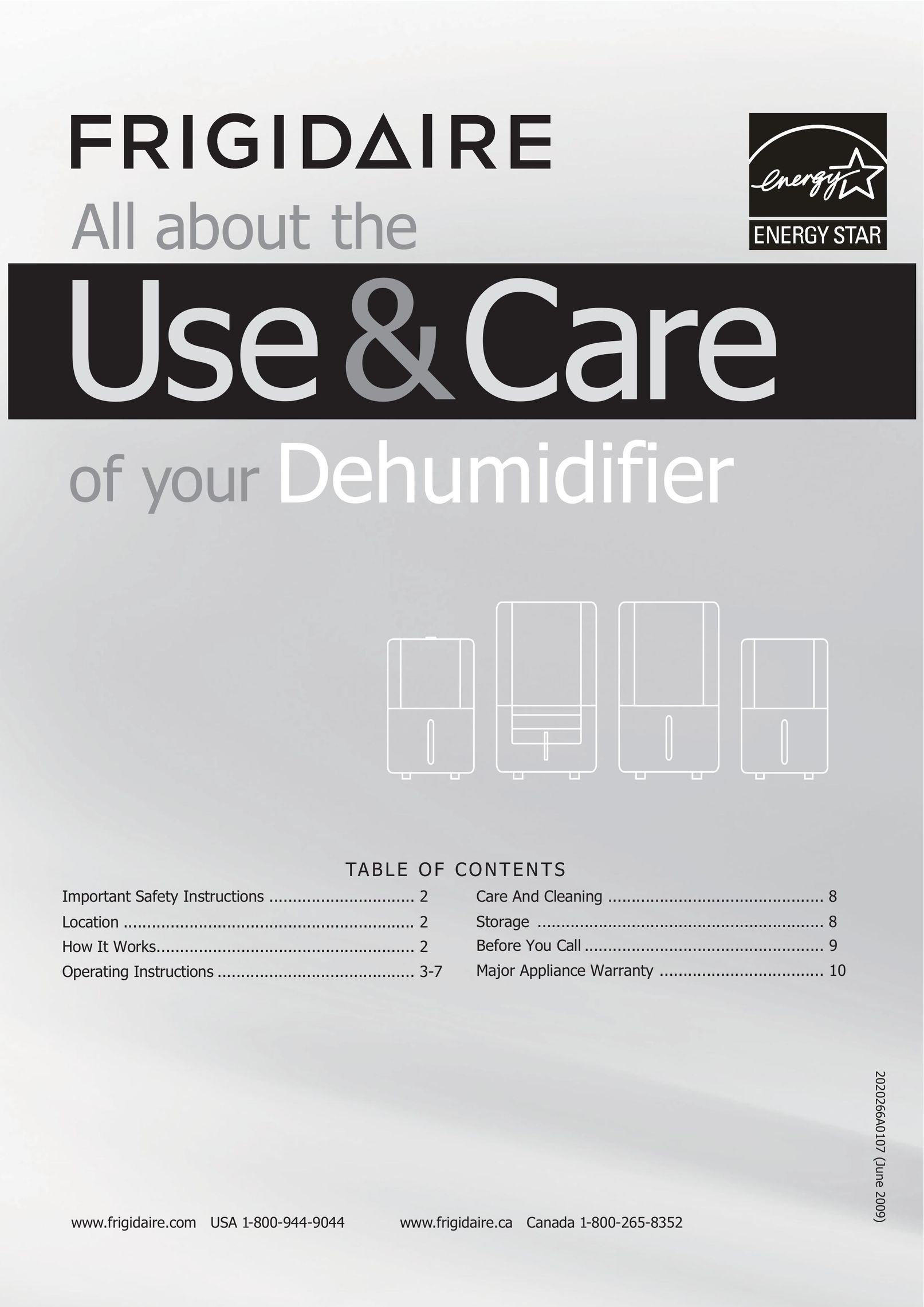 Frigidaire 2020266A0107 Dehumidifier User Manual