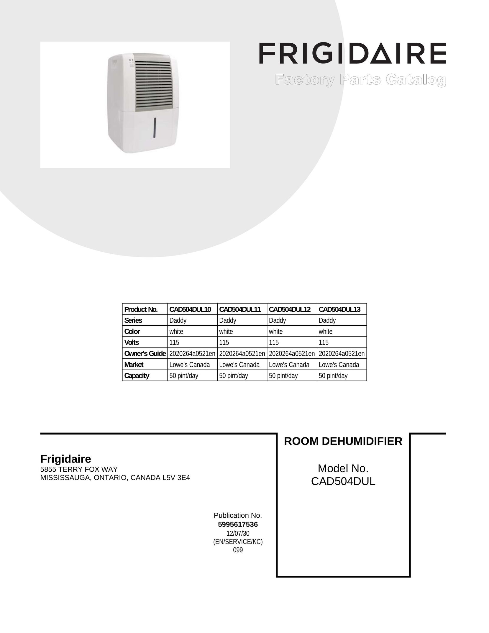 Frigidaire CAD504DUL10 Dehumidifier User Manual