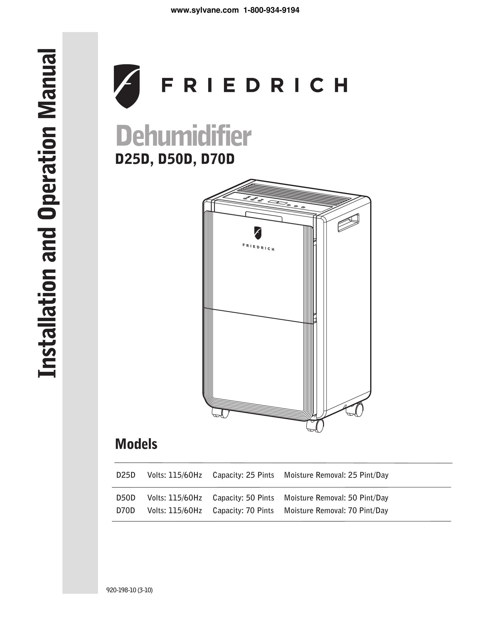 Frigidaire D25D Dehumidifier User Manual