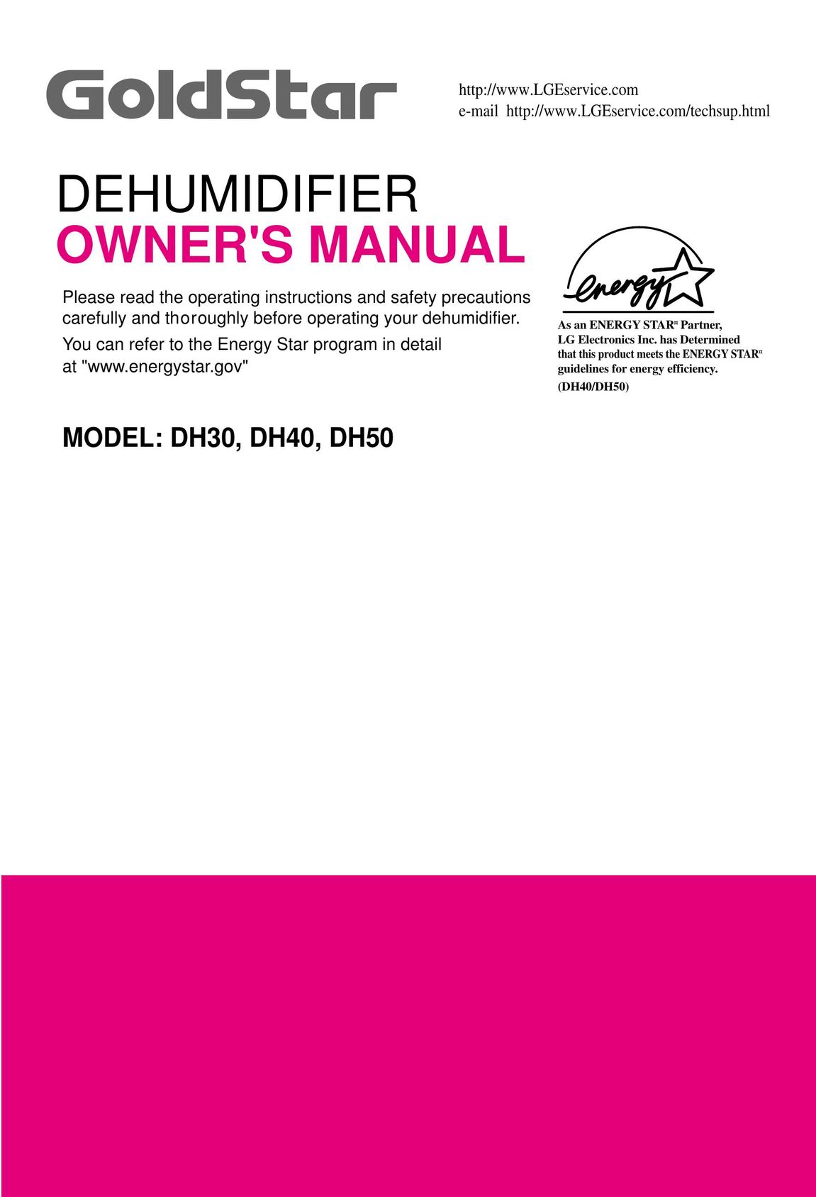 Goldstar DH30 Dehumidifier User Manual