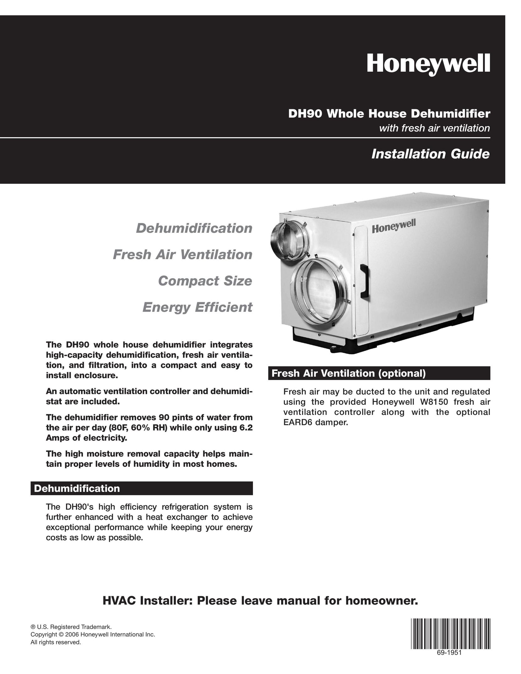 Honeywell DH90 Dehumidifier User Manual