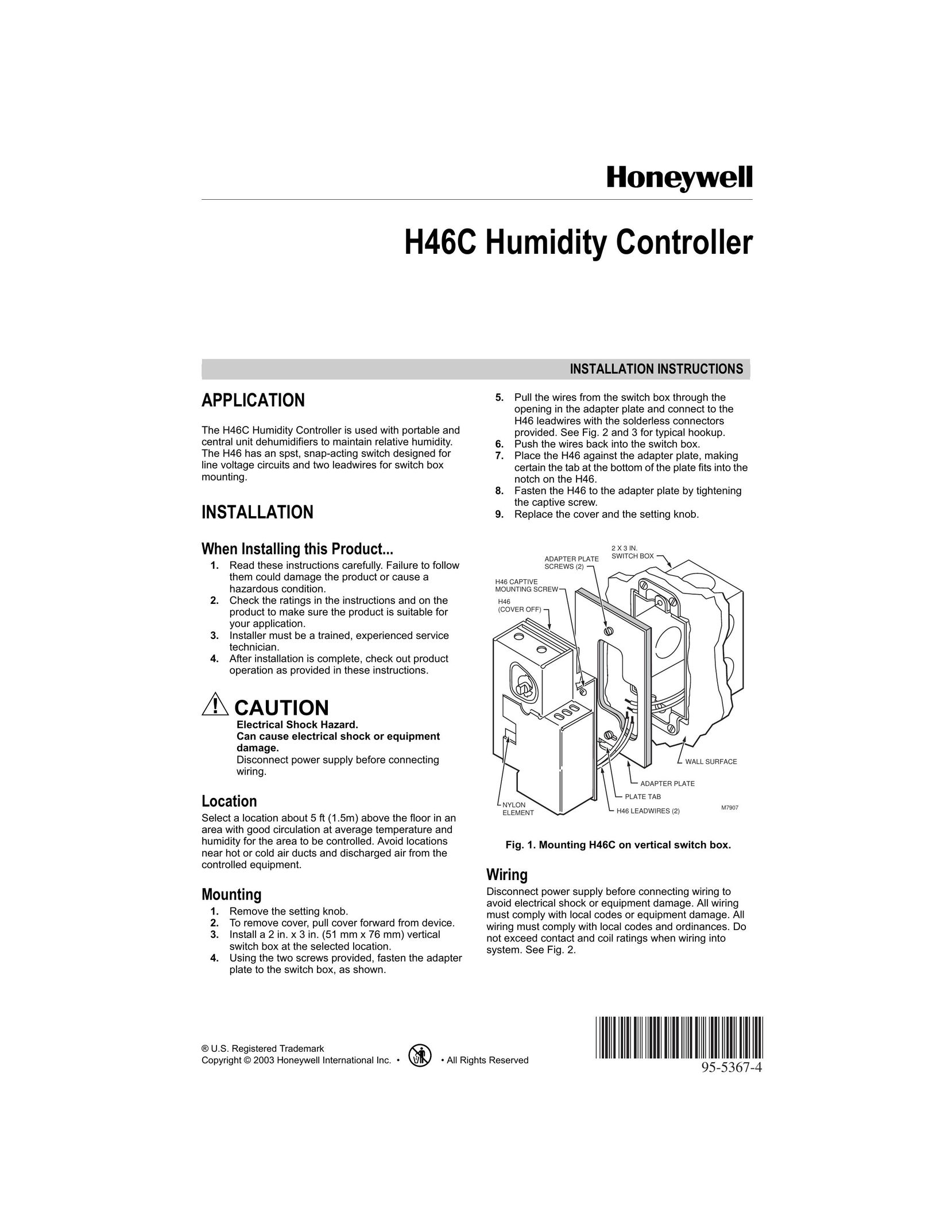 Honeywell H46C Dehumidifier User Manual