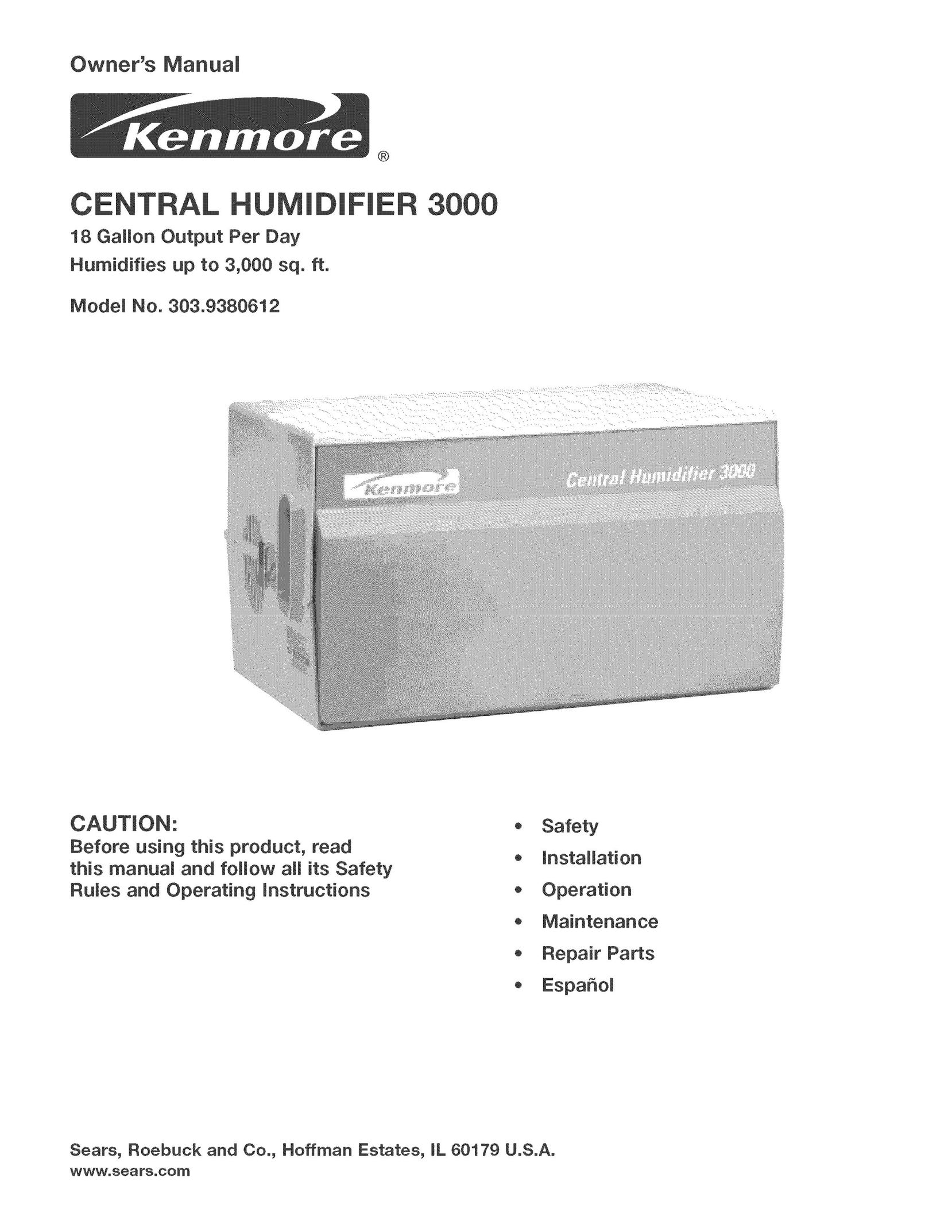 Kenmore 303.9380612 Dehumidifier User Manual