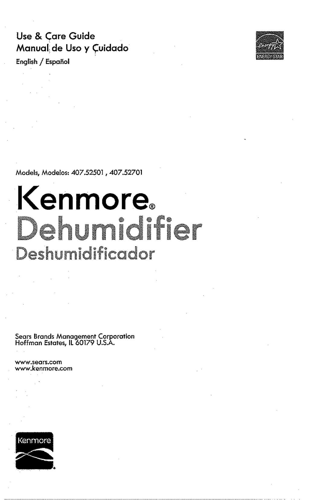 Kenmore 407.52701 Dehumidifier User Manual
