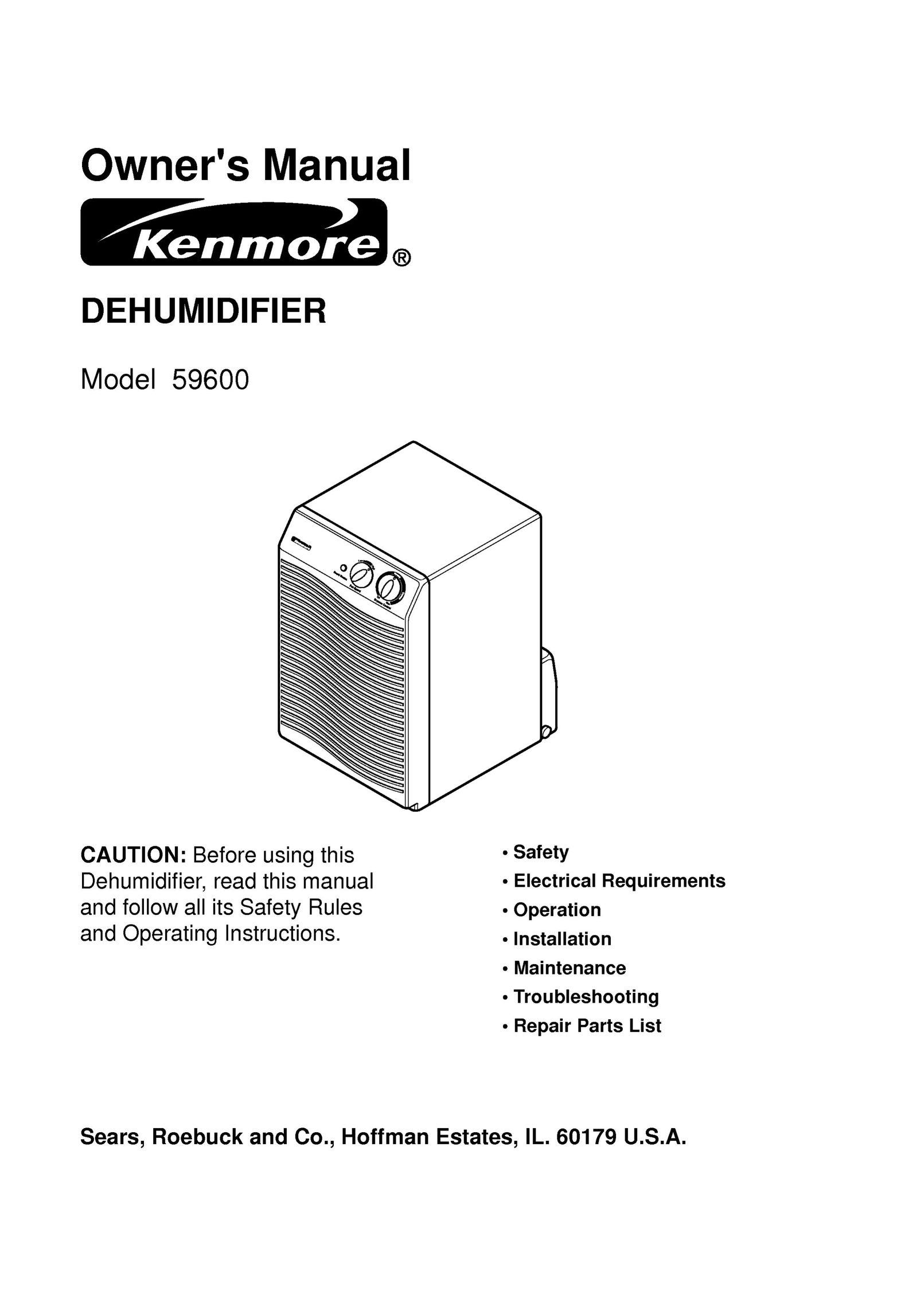 Kenmore 59600 Dehumidifier User Manual