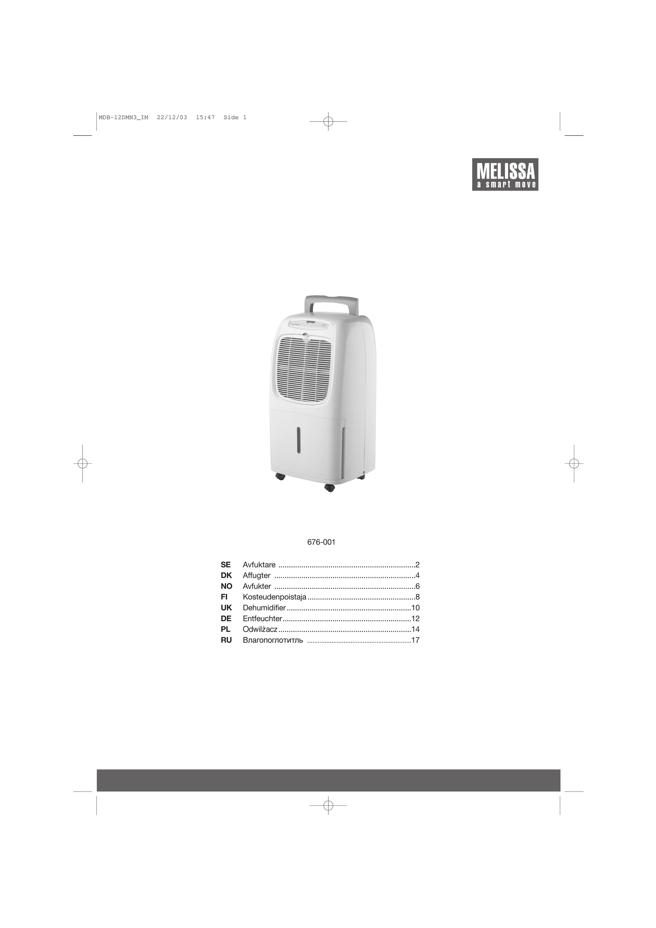Melissa 676-001 Dehumidifier User Manual