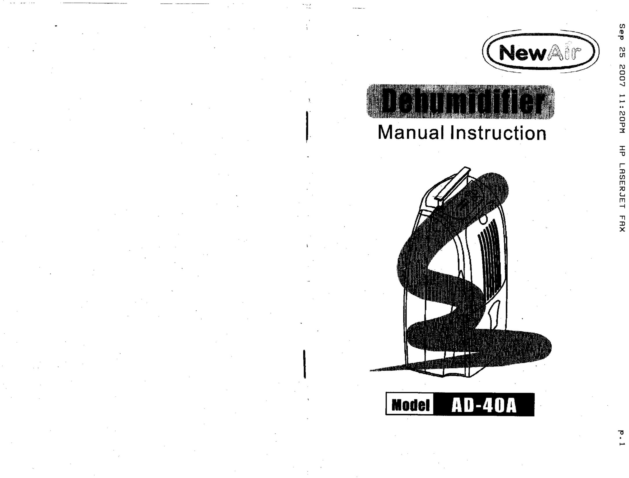 NewAir AD-40A Dehumidifier User Manual
