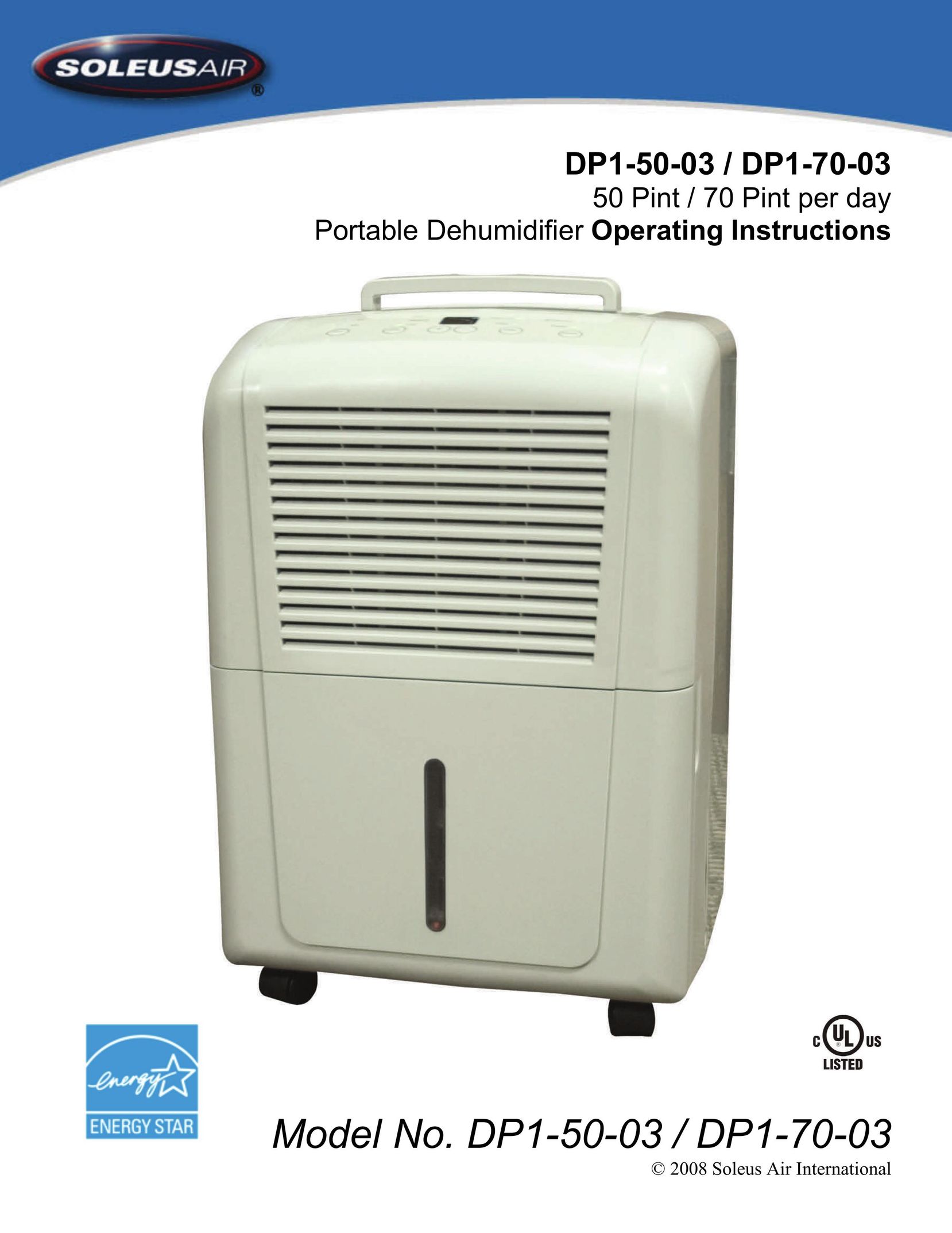 Soleus Air DP1-70-03 Dehumidifier User Manual