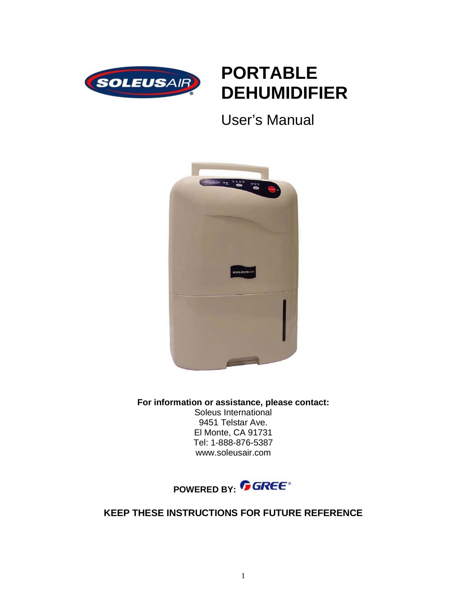 Soleus Air PORTABLE DEHUMIDIFIER Dehumidifier User Manual