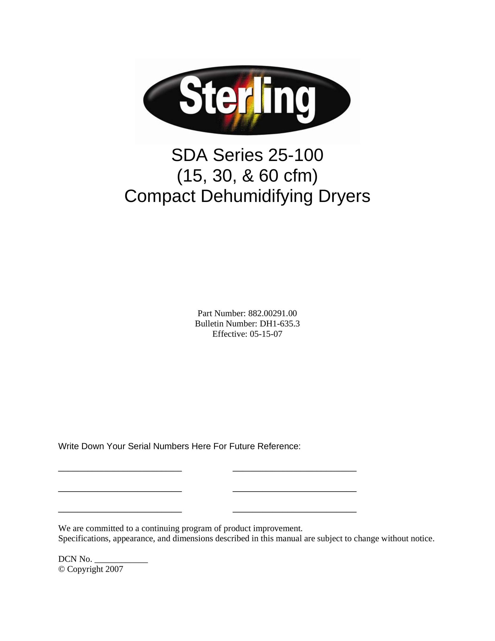 Sterling 882.00291.00 Dehumidifier User Manual