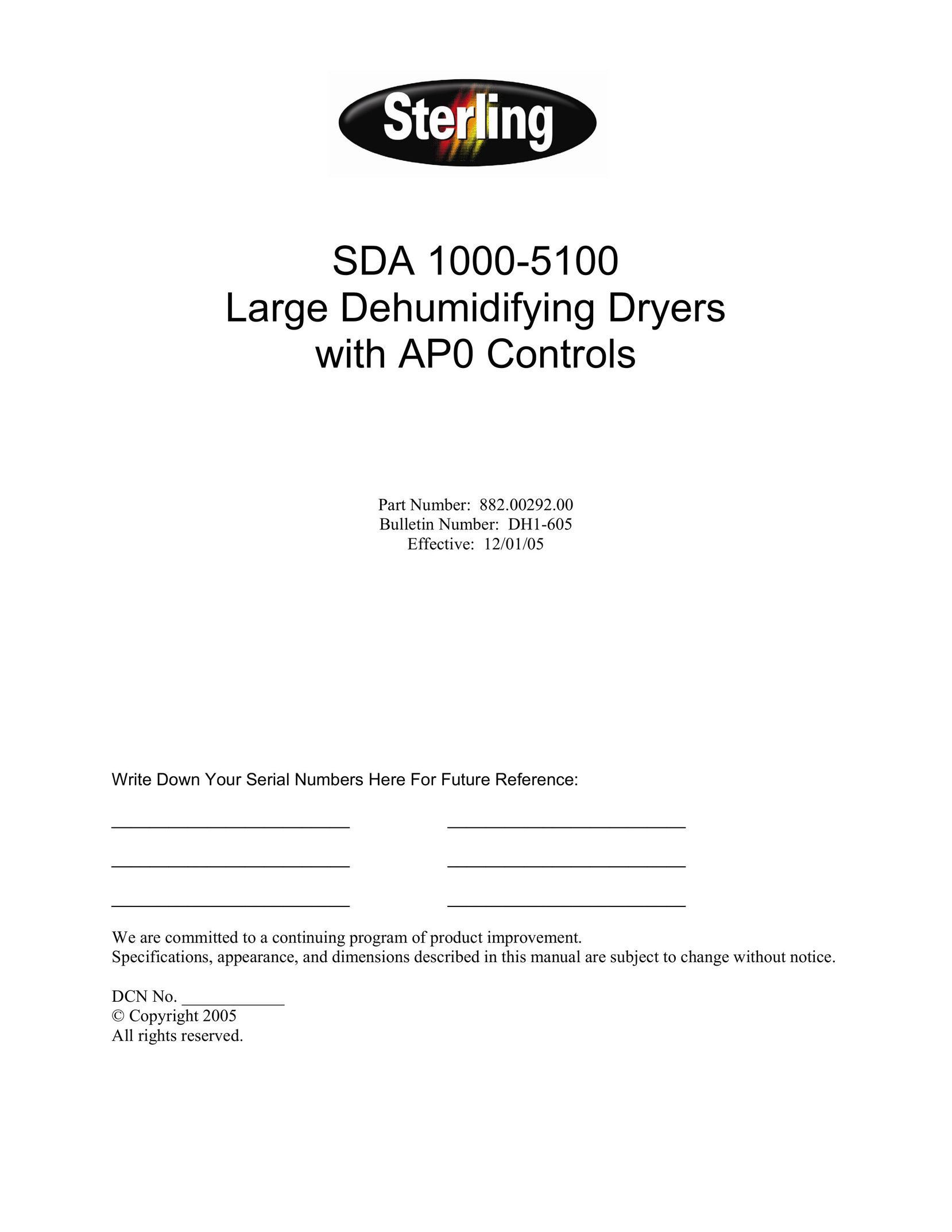 Sterling SDA 1000-5100 Dehumidifier User Manual
