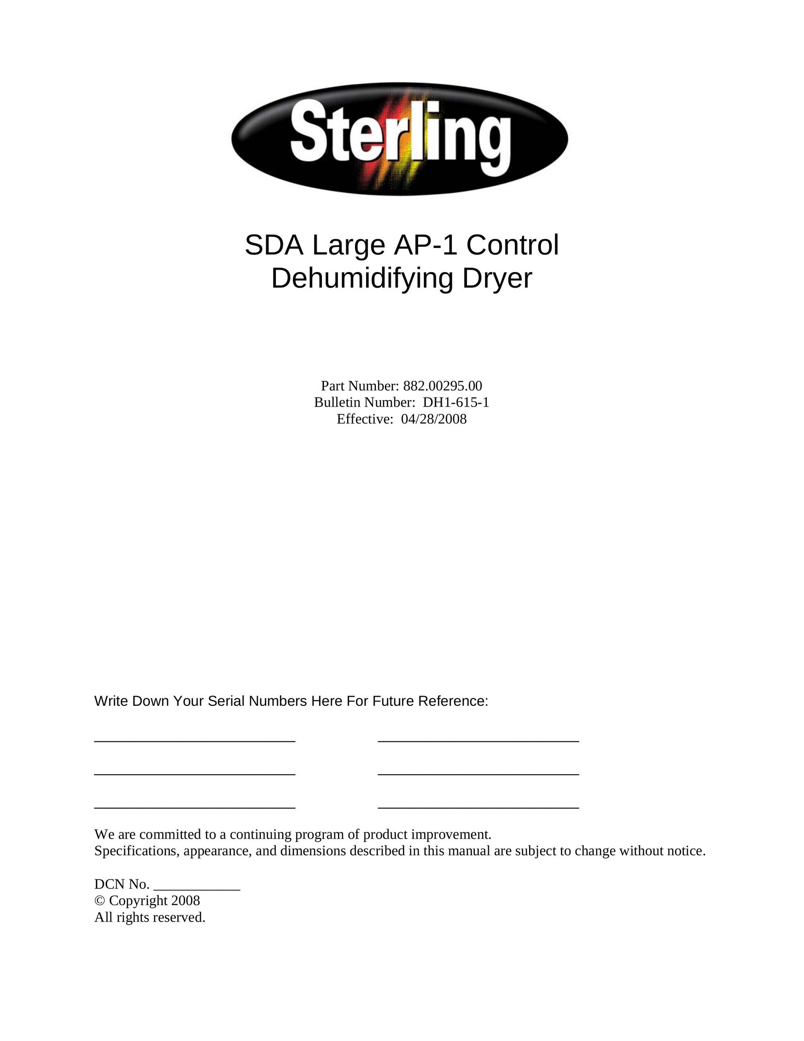Sterling SDA AP-1 Dehumidifier User Manual