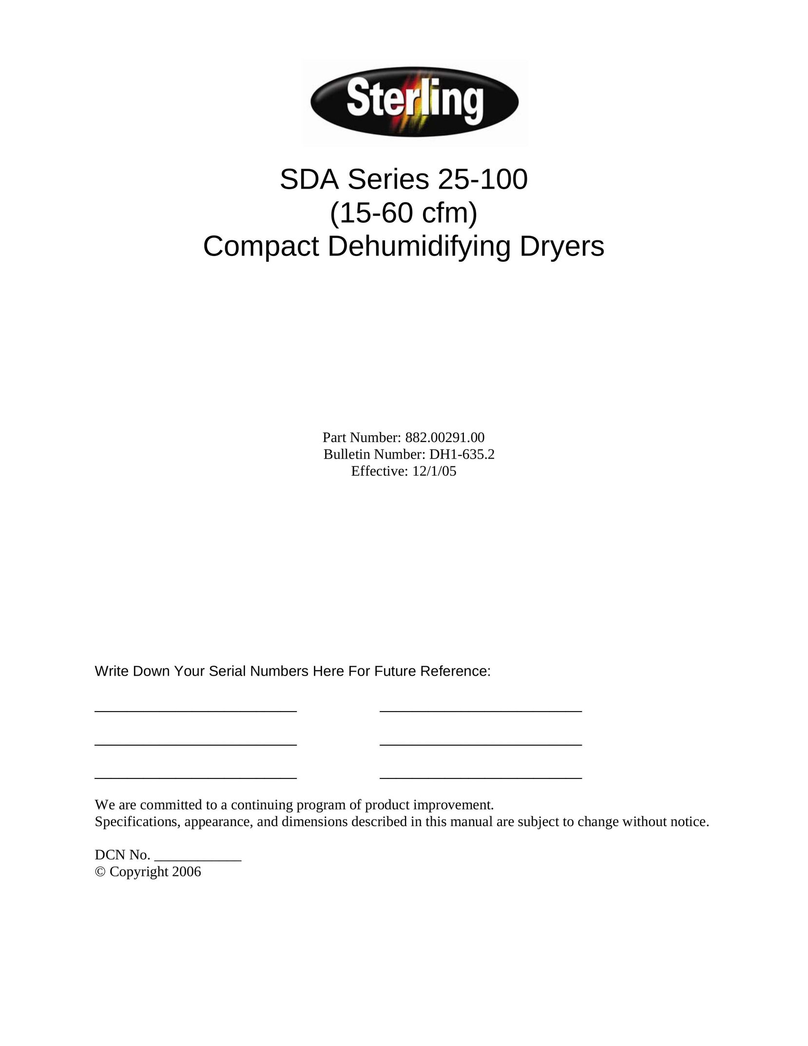 Sterling SDA Series 25-100 Dehumidifier User Manual