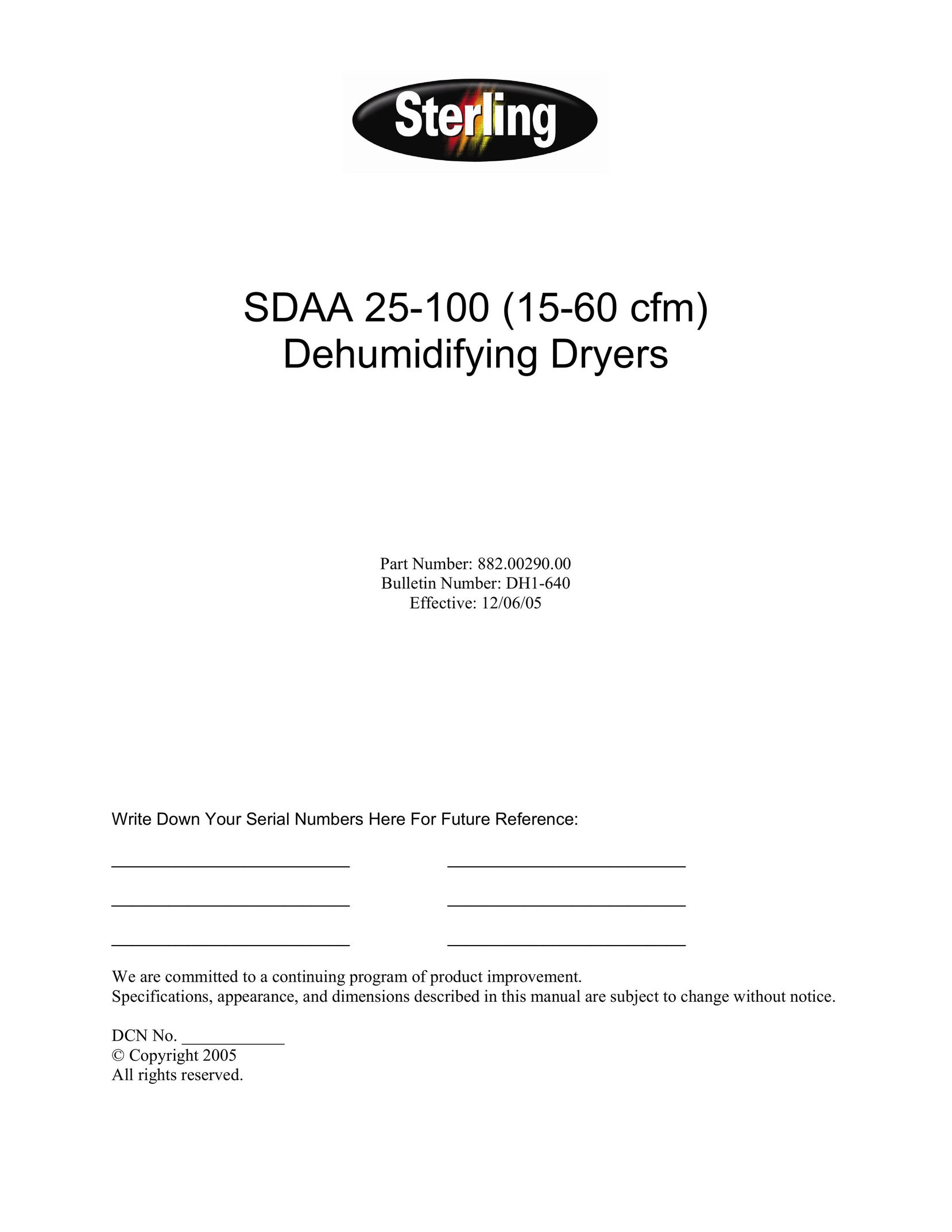 Sterling SDAA 25-100 Dehumidifier User Manual