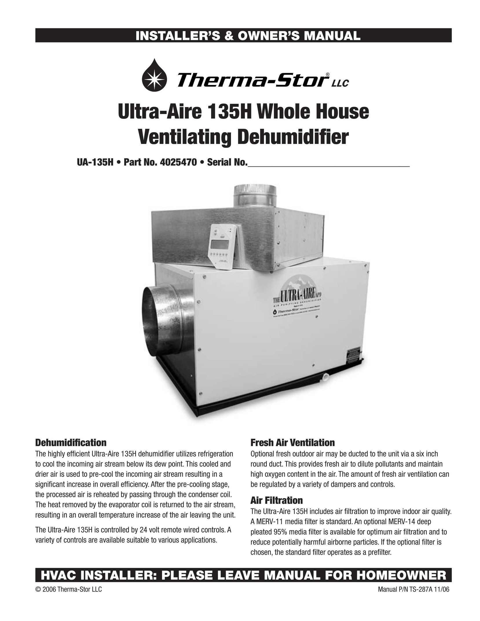 Therma-Stor Products Group UA-135H Dehumidifier User Manual