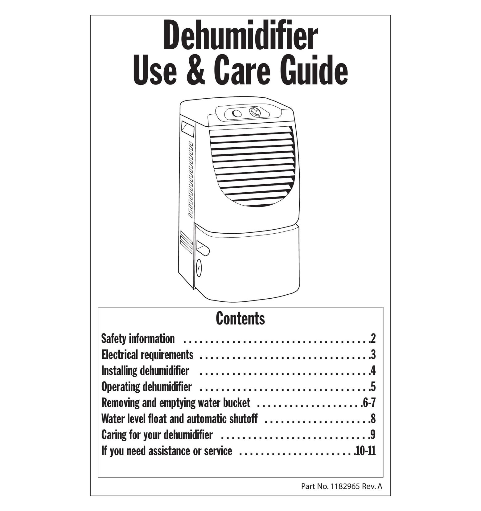 Whirlpool AD25BBK0 Dehumidifier User Manual